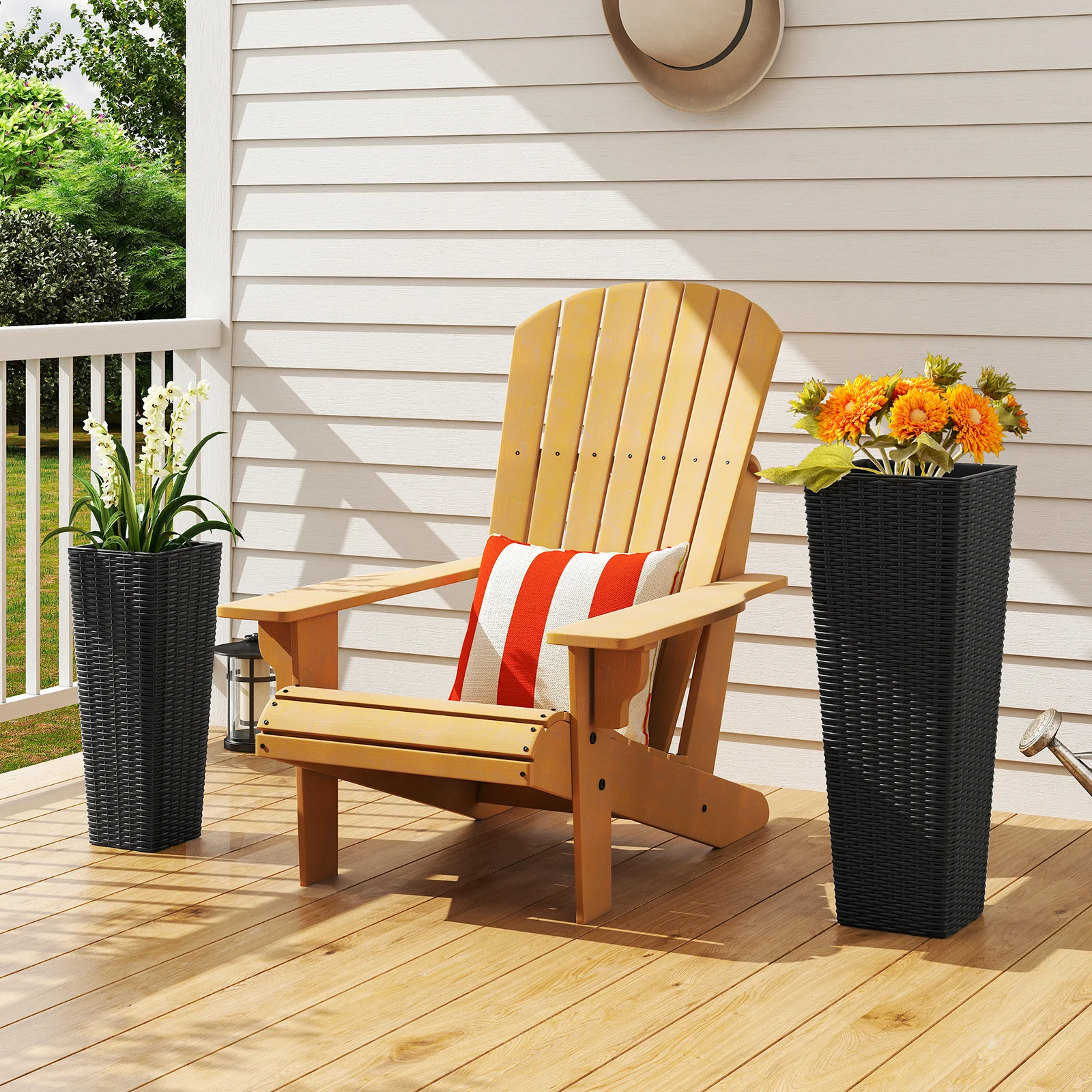 Rattan Tall Planter Set of 2 Outdoor Large Tapered Planters with Removable Inner Trays, Black - Image 6