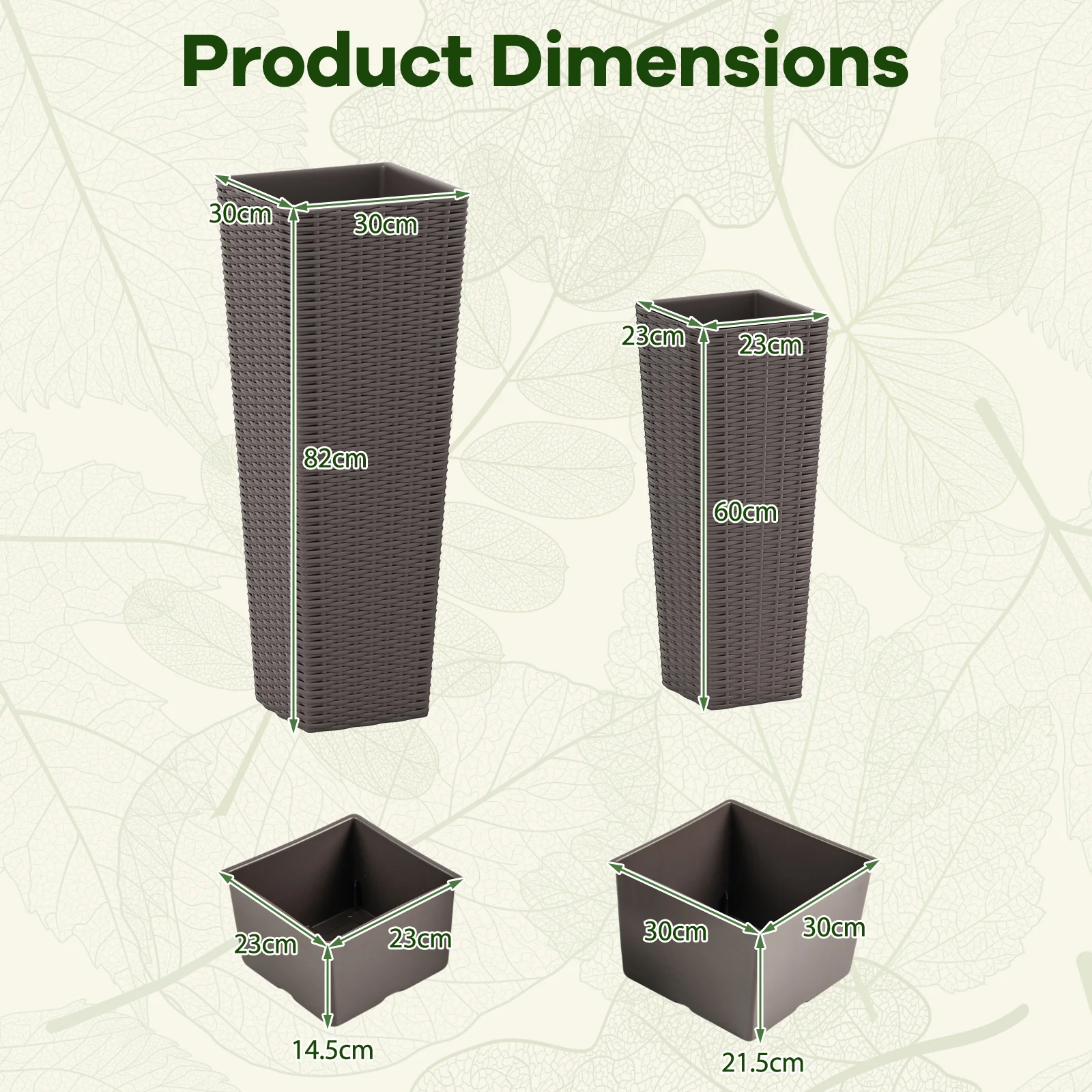 Rattan Tall Planter Set of 2 Outdoor Large Tapered Planters with Removable Inner Trays, Brown - Image 5