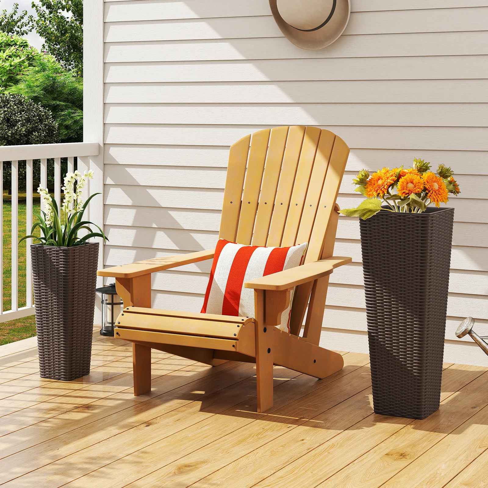 Rattan Tall Planter Set of 2 Outdoor Large Tapered Planters with Removable Inner Trays, Brown - Image 6