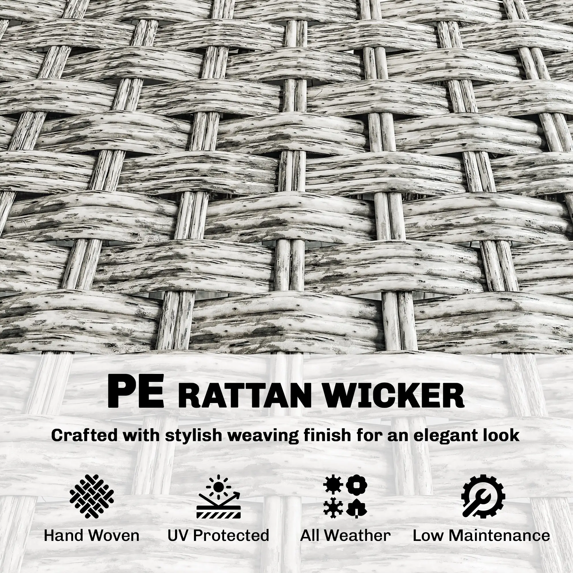 Rattan Wicker Sofa, 3-Seater Outdoor Couch With Cushions, Grey - Image 6