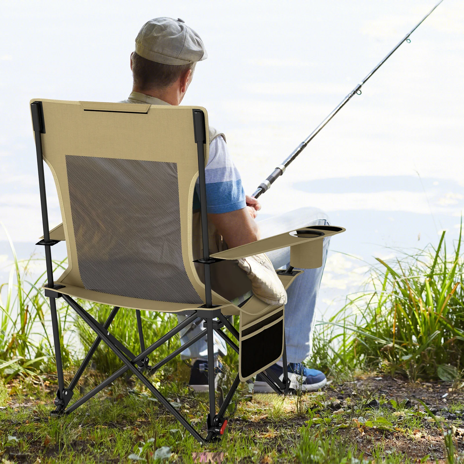 Reclining Camping Chair, Removable Footrest, Adjustable Backrest, Green - Image 3