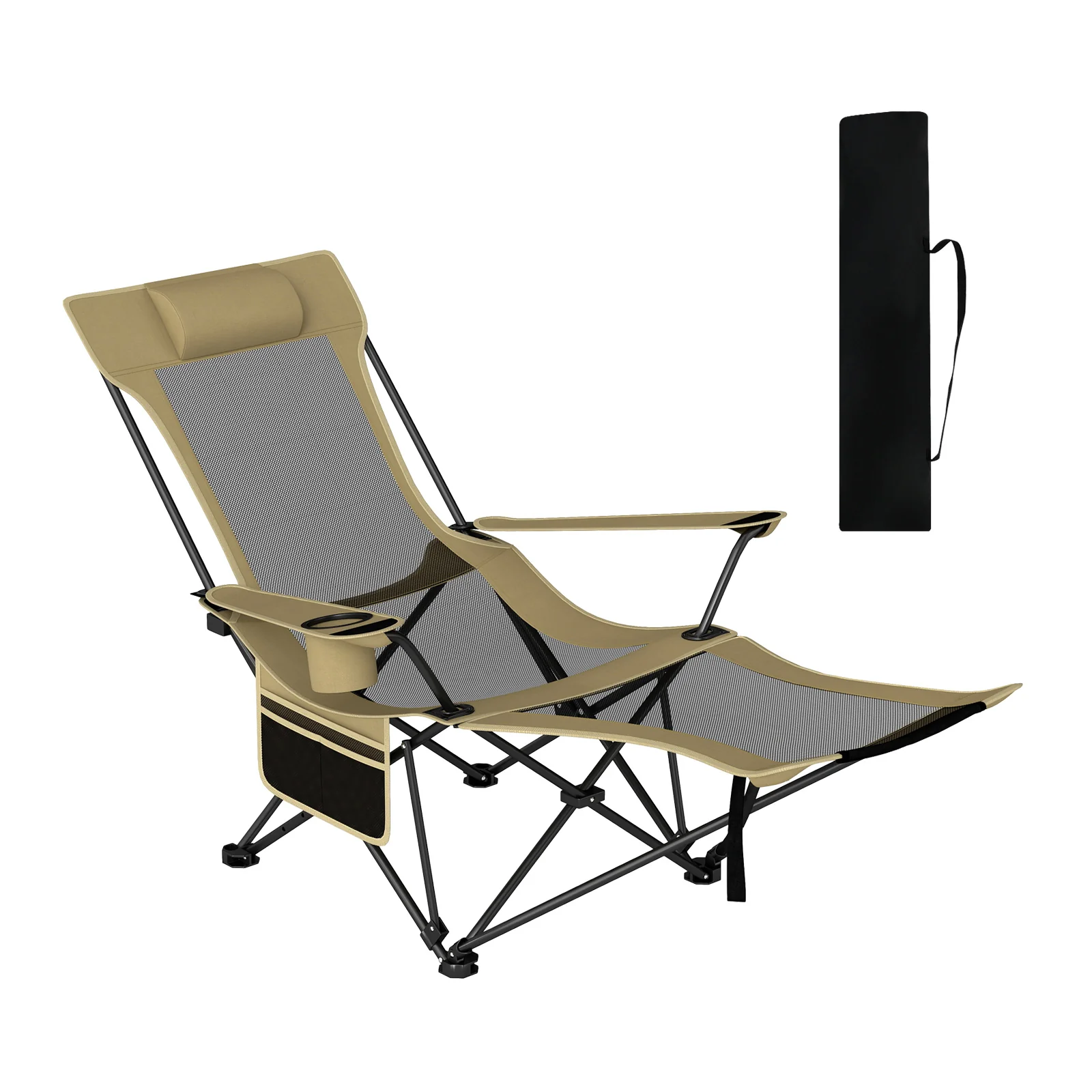 Reclining Camping Chair, Removable Footrest, Adjustable Backrest, Green - Image 5