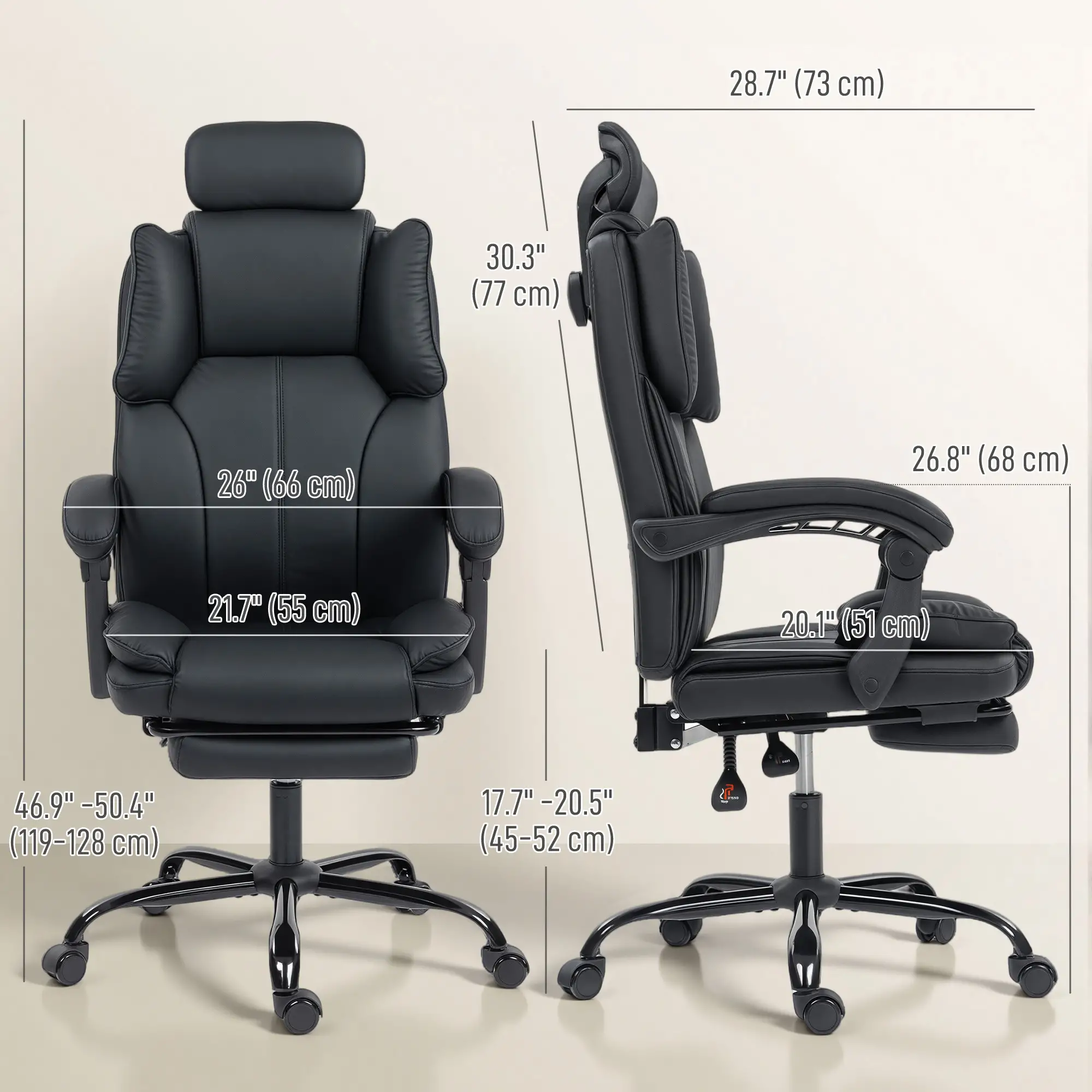 Reclining Office Chair, Executive Desk Chair, Headrest, Footrest, Black - Image 3