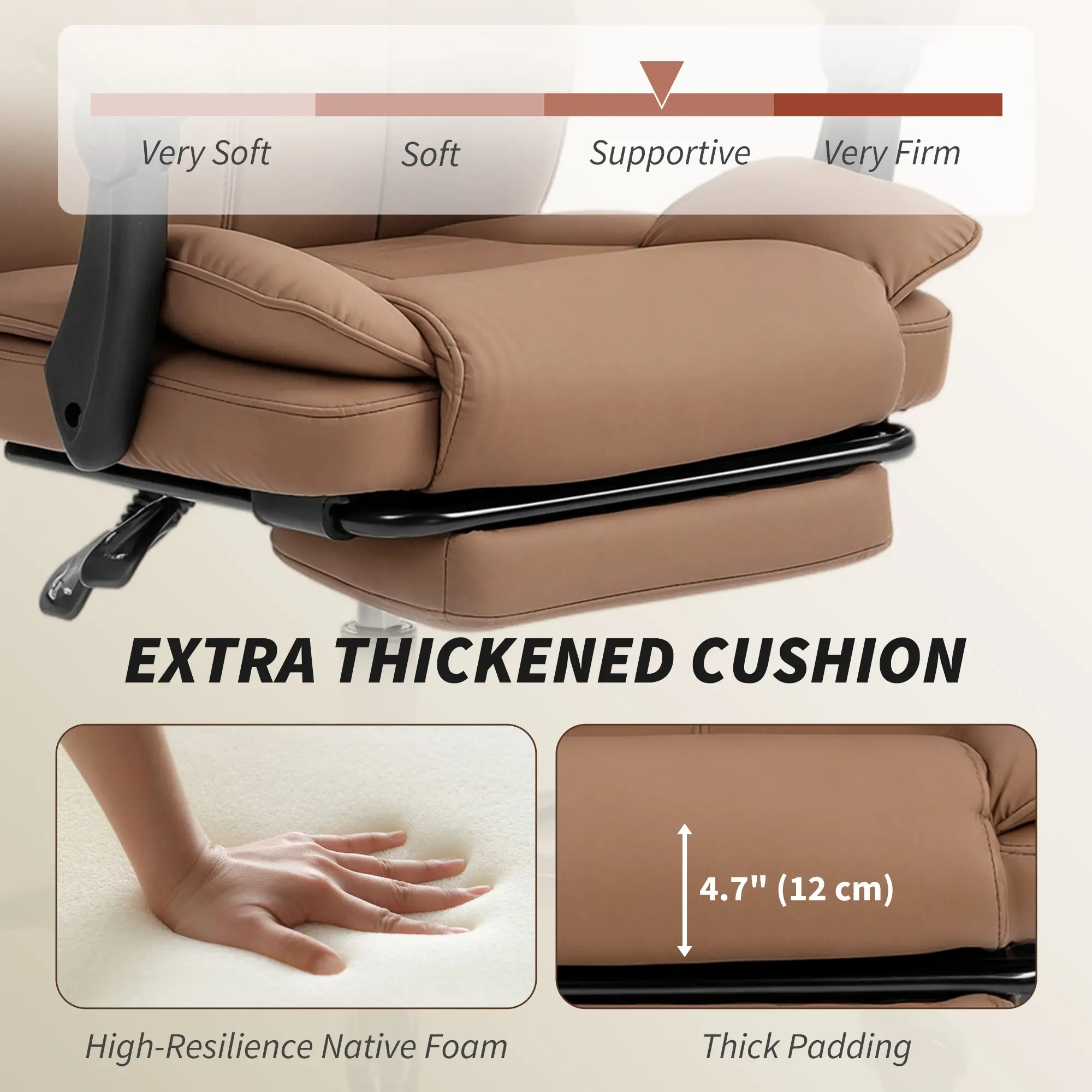 Reclining Office Chair, Executive Desk Chair, Headrest, Footrest, Brown - Image 5