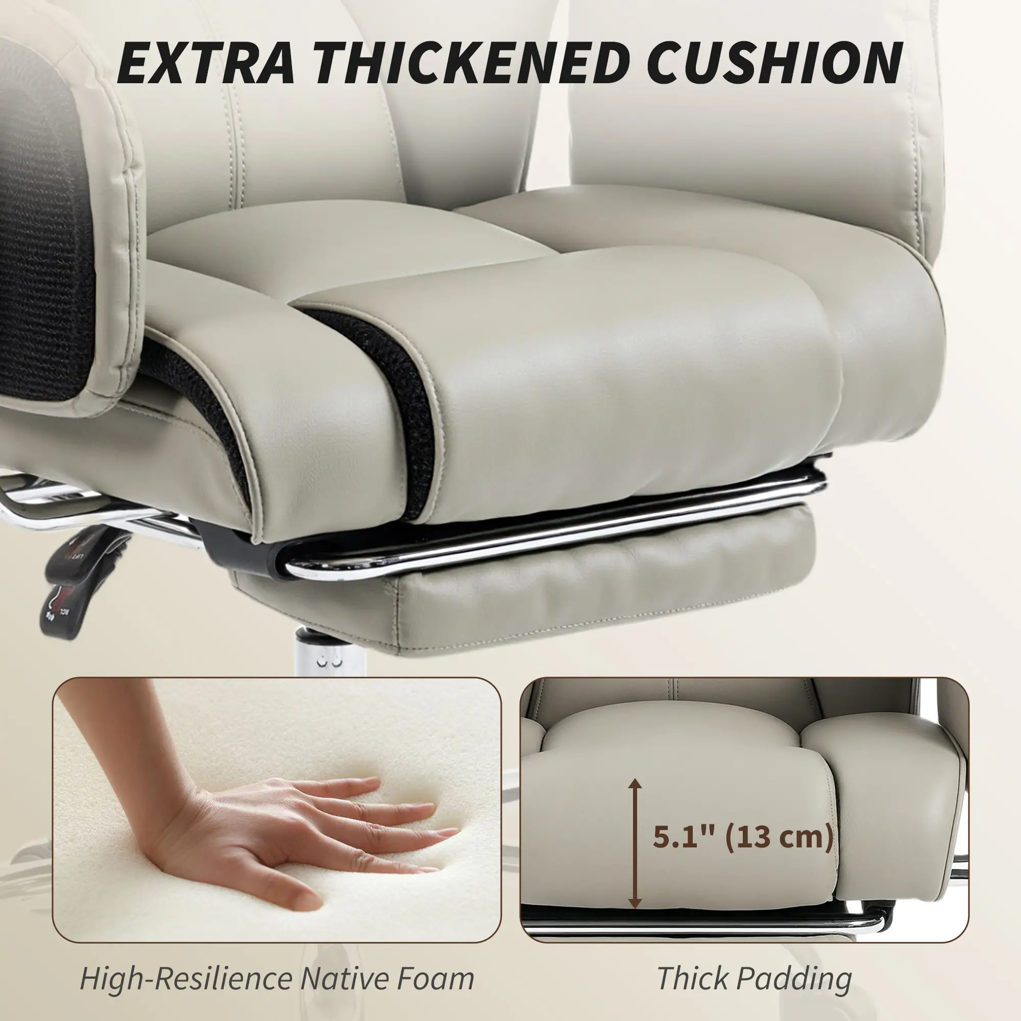 Reclining Office Chair, High Back Executive Desk Chair, PU Leather, Footrest, Swivel Wheels, Grey - Image 5