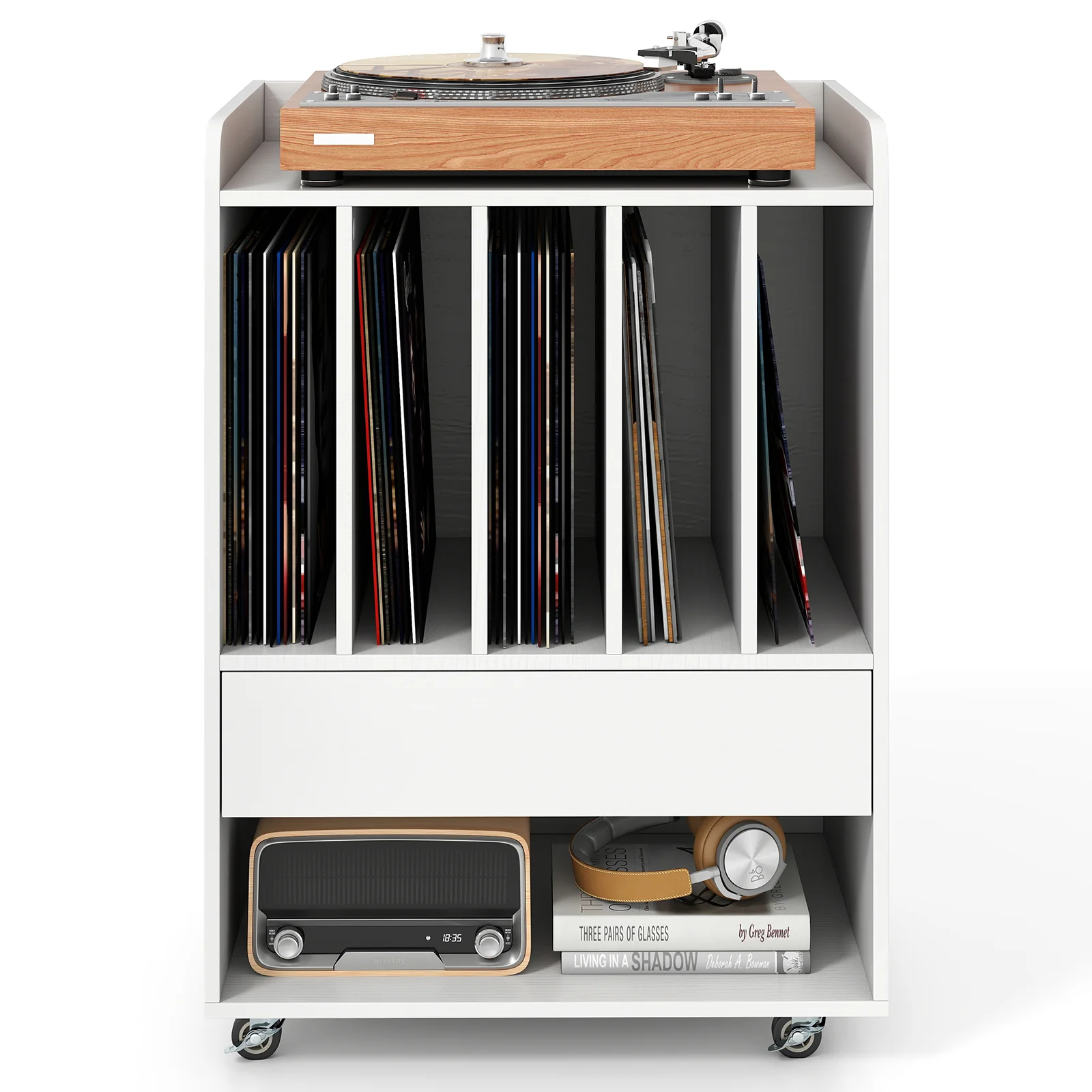 Record Player Stand Turntable Stand with Drawer and Record Holder, White - Image 8