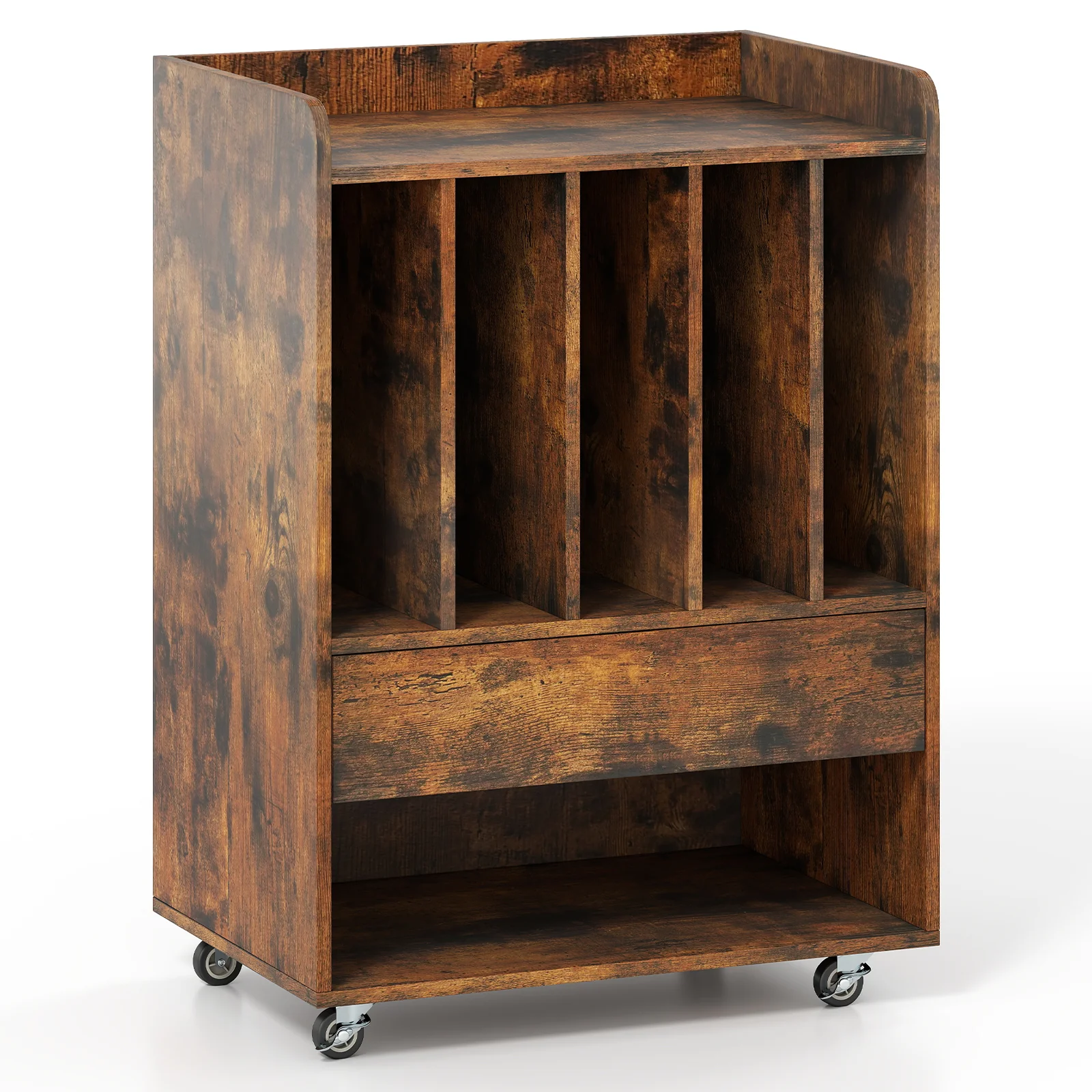 Record Player Stand With Drawer And Record Holder, Brown - Image 5
