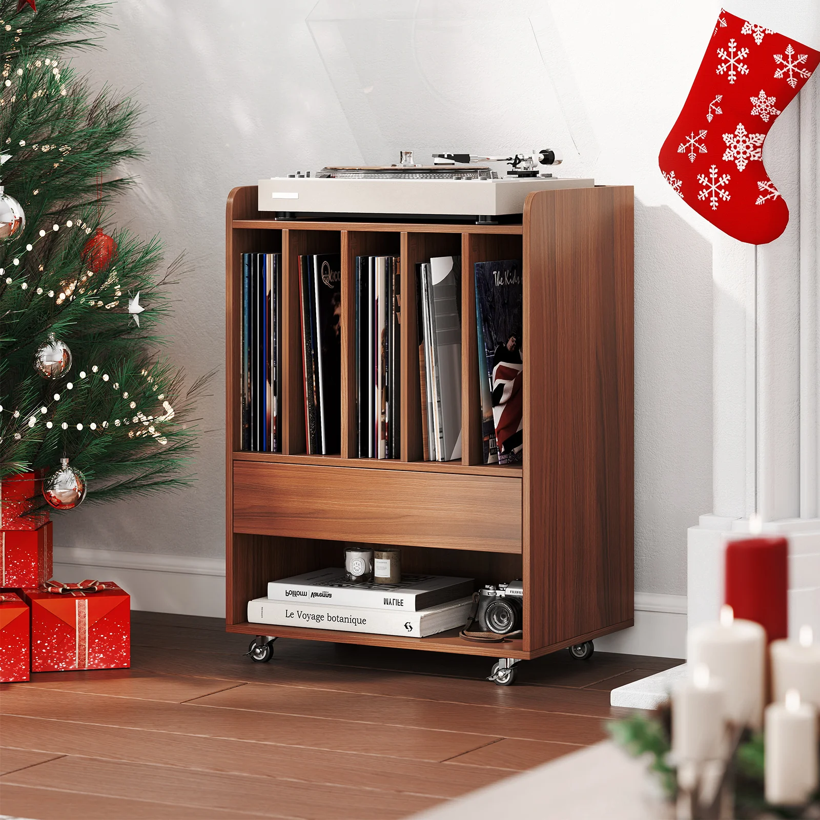 Record Player Stand With Drawer, Record Holder, Walnut - Image 7