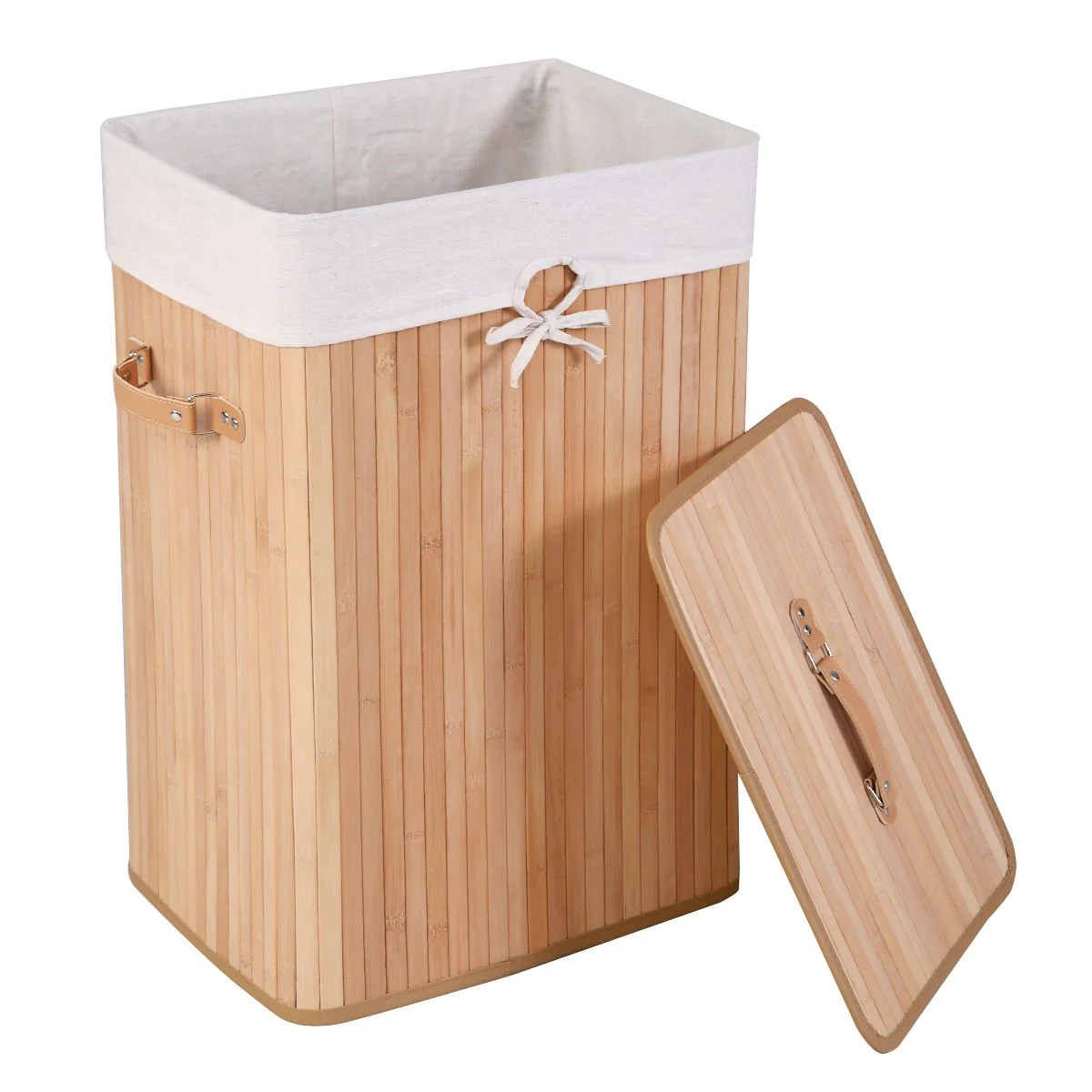 Rectangle Bamboo Laundry Basket, Natural, 3 Color - Image 4