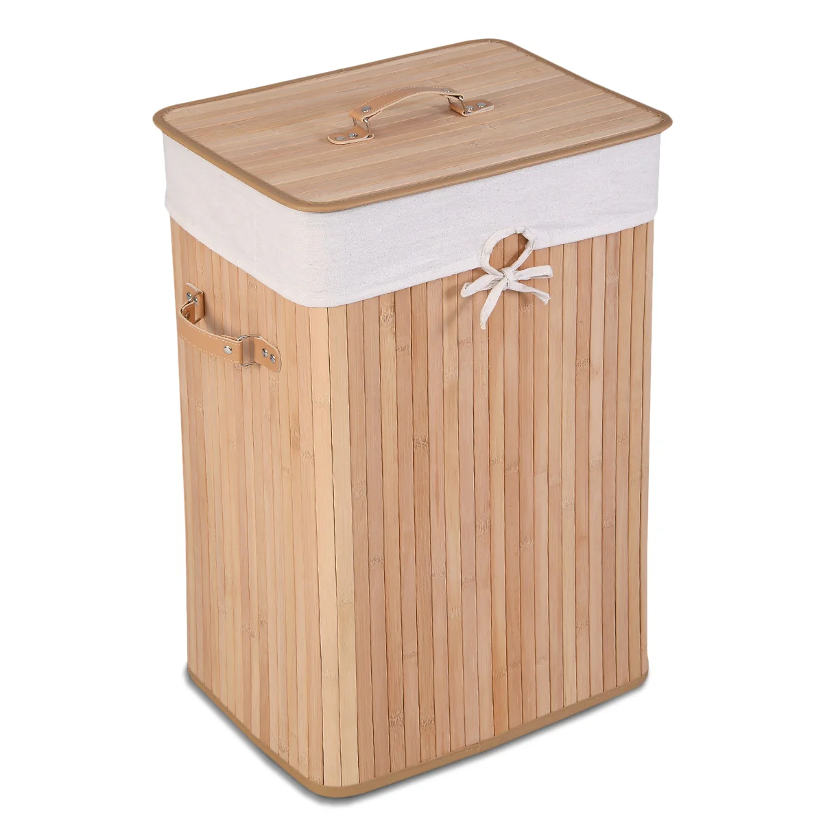Rectangle Bamboo Laundry Basket, Natural, 3 Color - Image 9