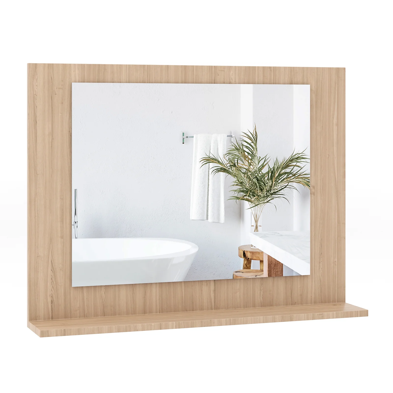 Rectangle Bathroom Mirror With Shelf, 23.5 x 17.5 Inch, Wood Frame, Brown - Image 4