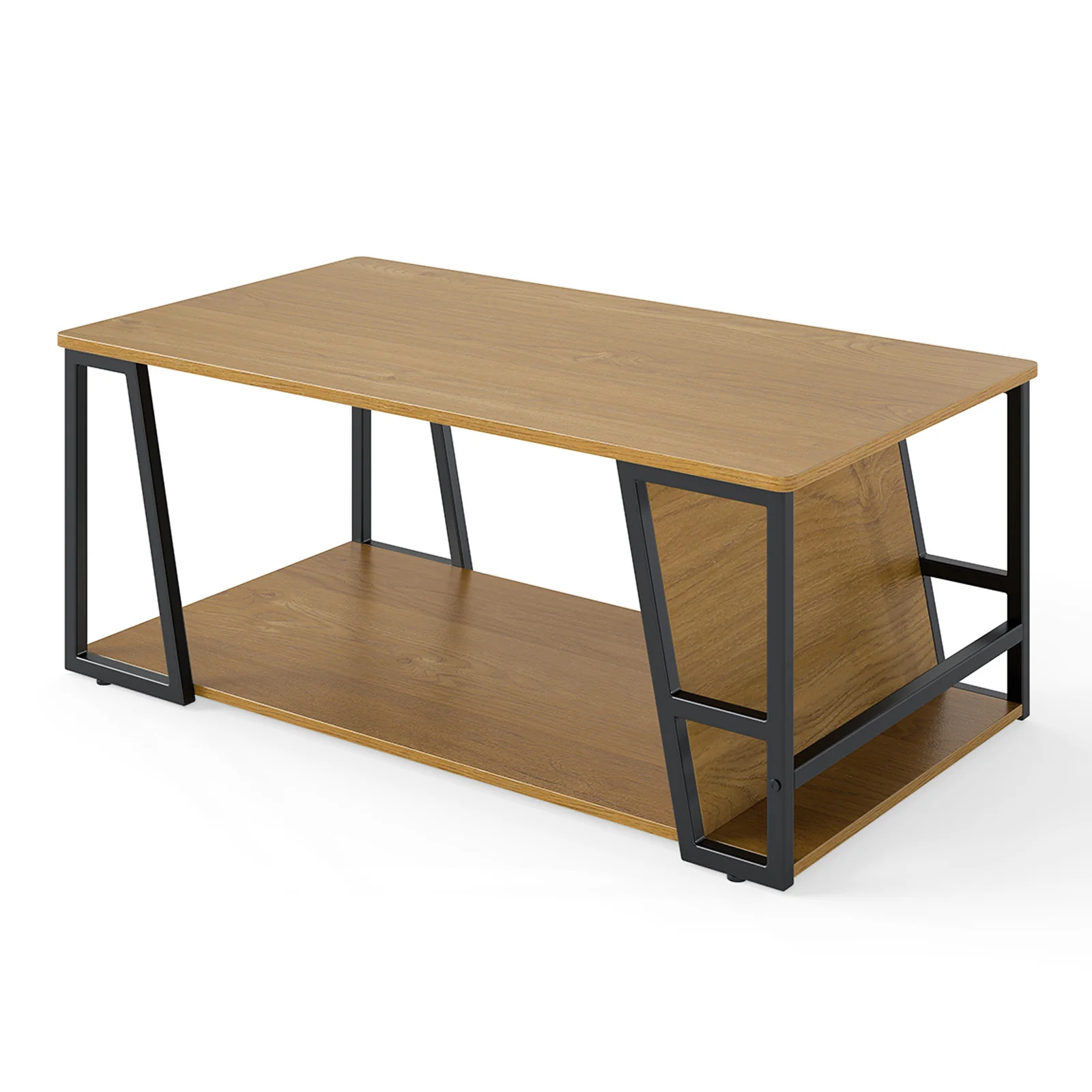 Rectangle Coffee Table, 2-Tier Industrial Accent Table, Natural - Image 4