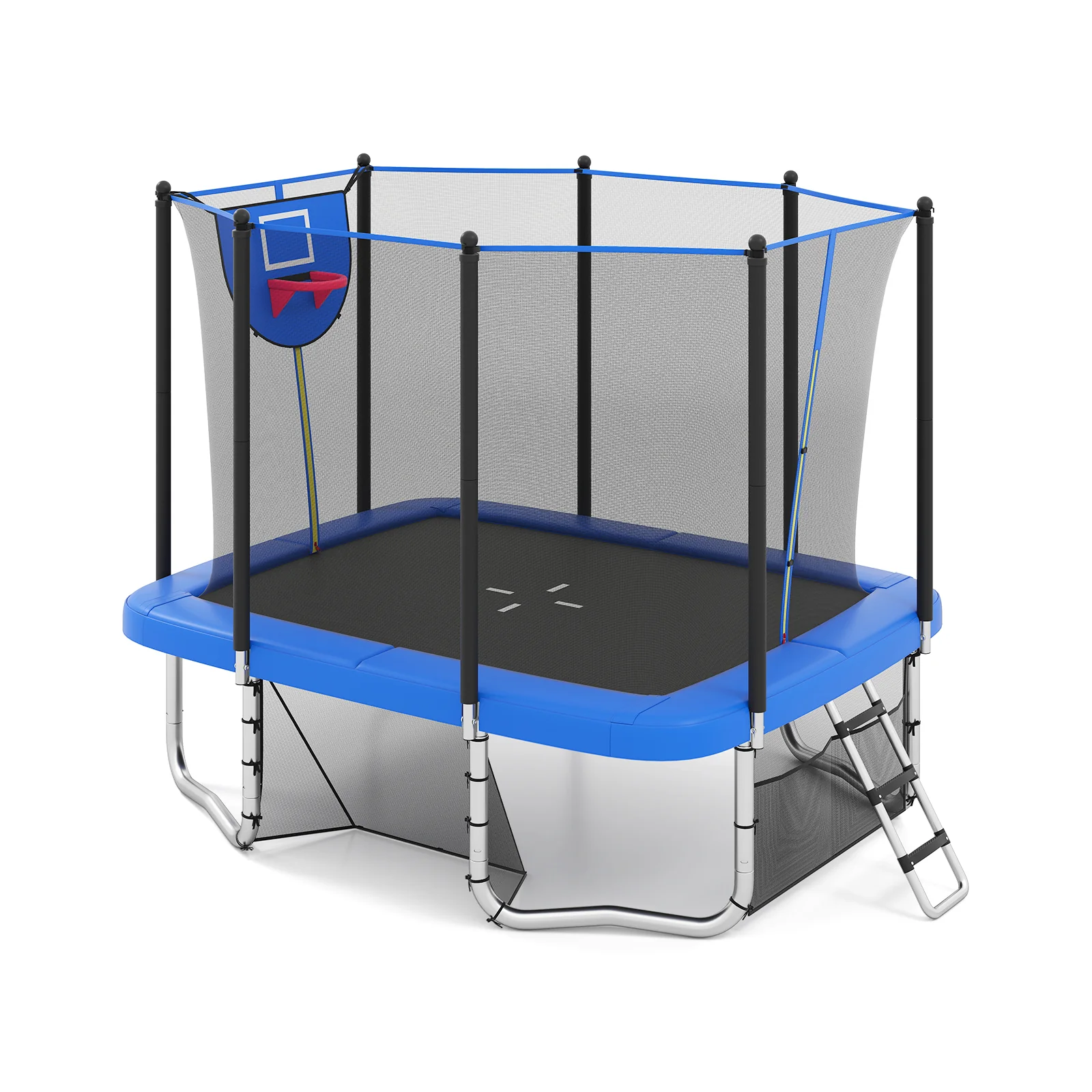 Rectangle Outdoor Trampoline 10 x 8 FT Heavy-Duty Trampoline with Basketball Hoop, Blue