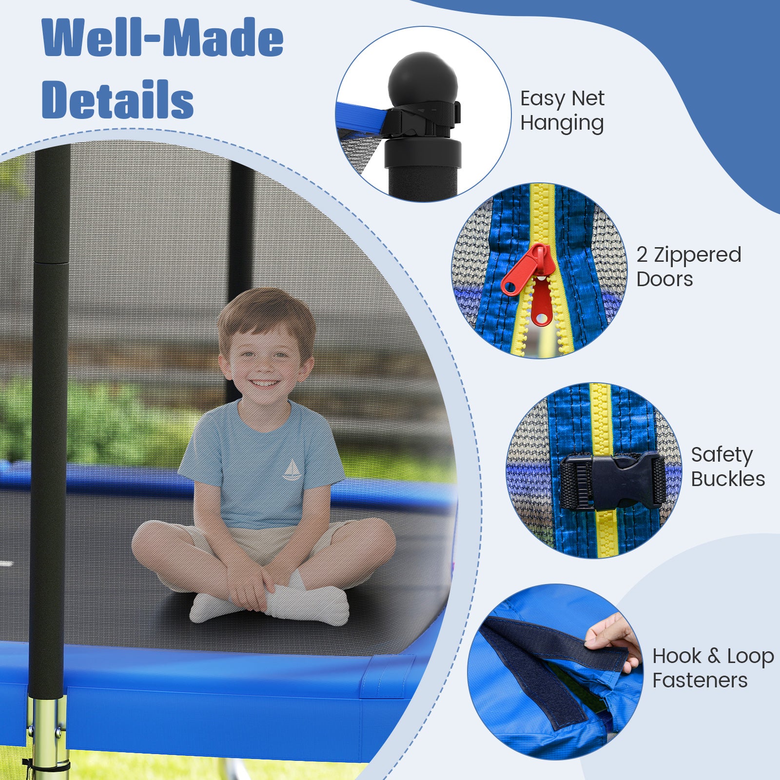 Rectangle Outdoor Trampoline 10 x 8 FT Heavy-Duty Trampoline with Basketball Hoop, Blue - Image 7