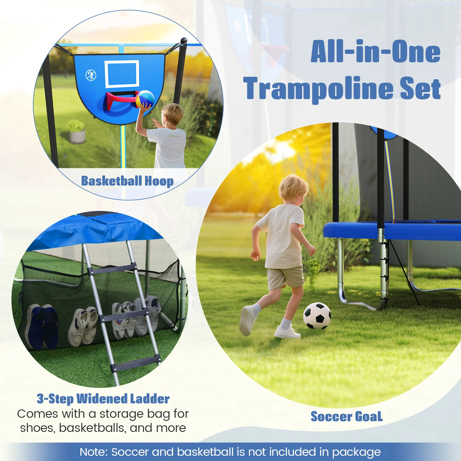 Rectangle Outdoor Trampoline 10 x 8 FT Heavy-Duty Trampoline with Basketball Hoop, Blue - Image 8