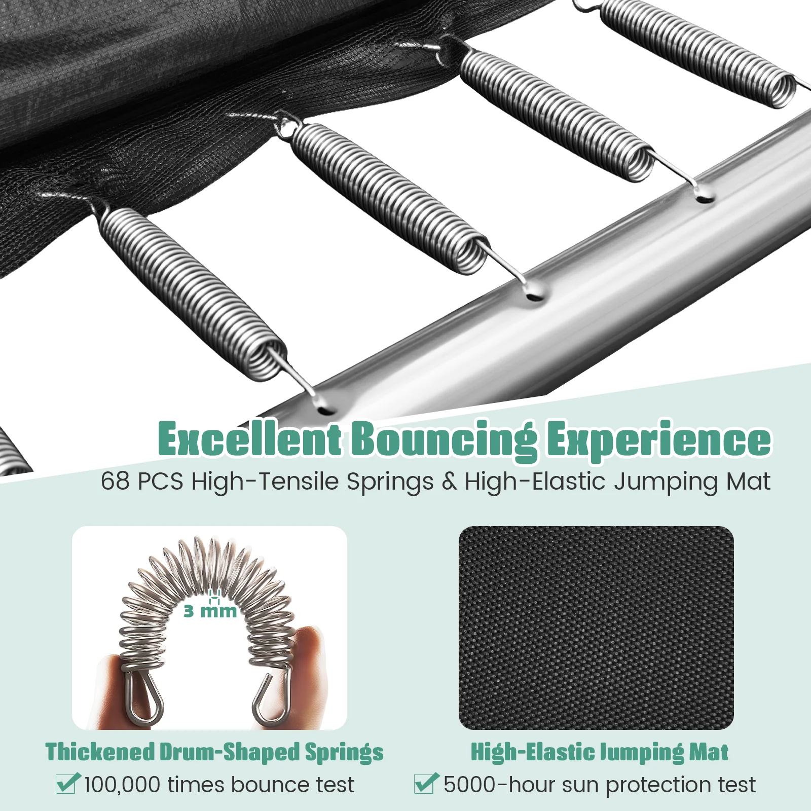 Rectangle Outdoor Trampoline 10 x 8 FT Heavy-Duty Trampoline with Basketball Hoop, Green - Image 10