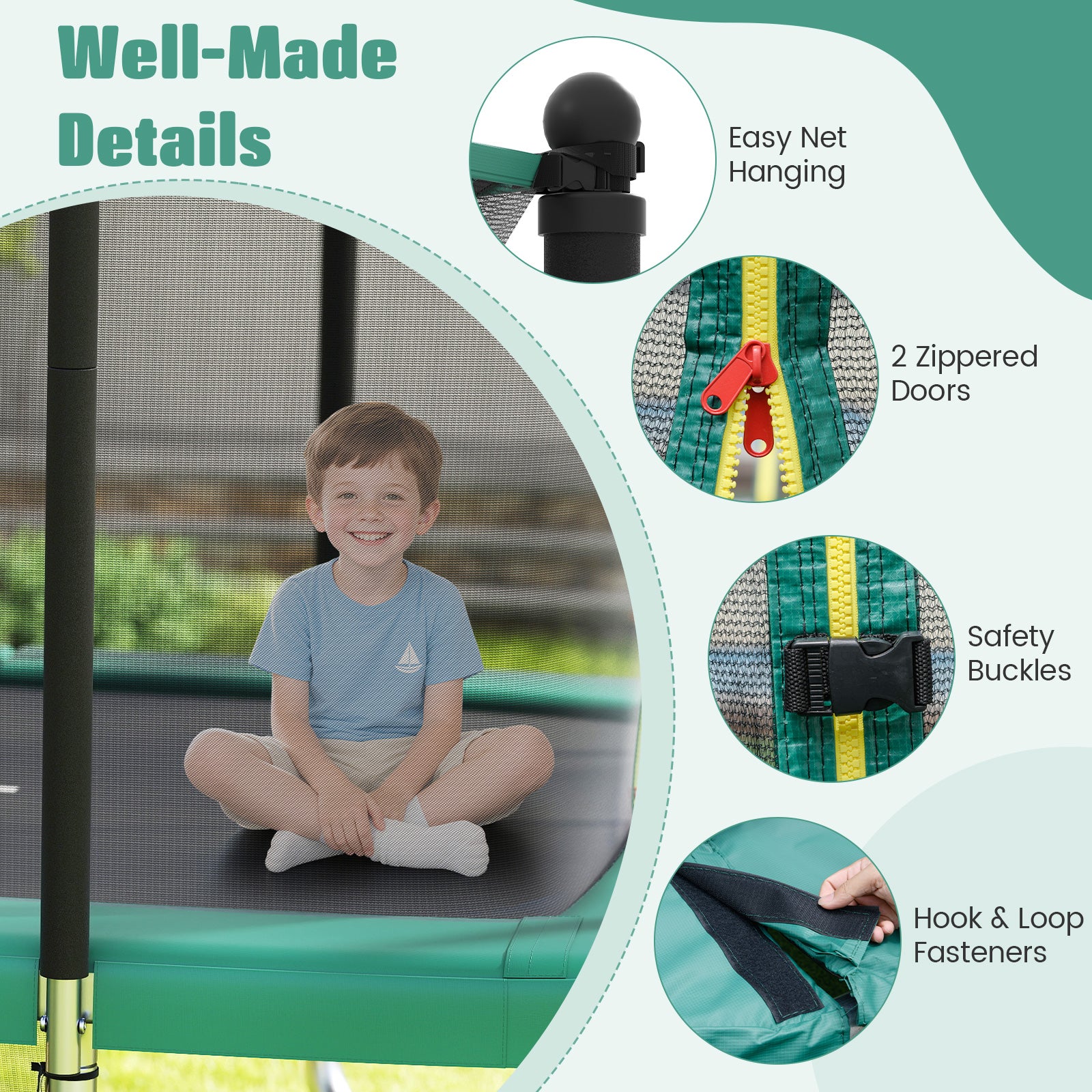 Rectangle Outdoor Trampoline 10 x 8 FT Heavy-Duty Trampoline with Basketball Hoop, Green - Image 7