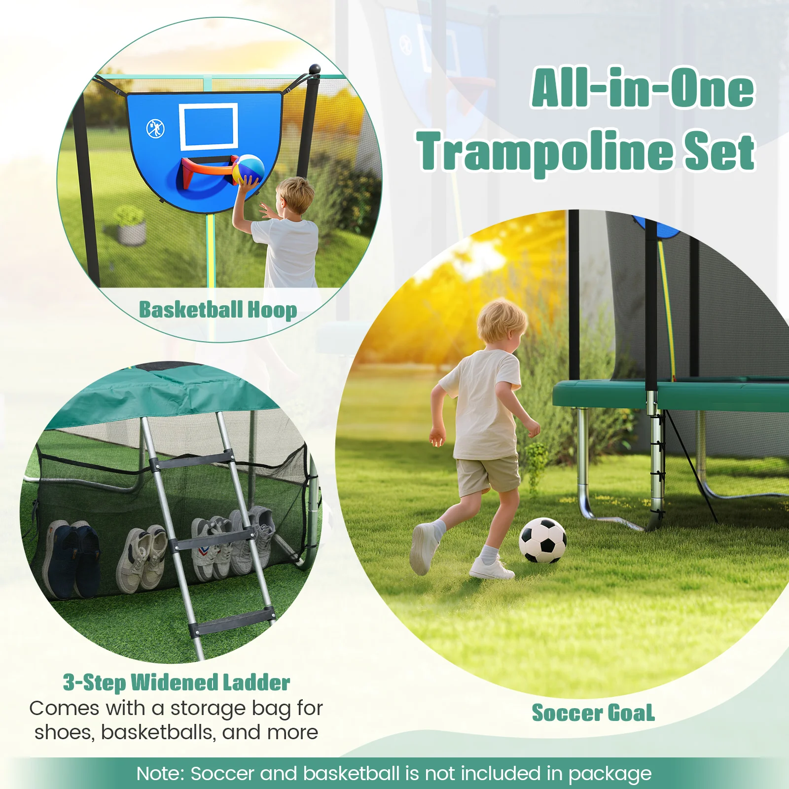 Rectangle Outdoor Trampoline 10 x 8 FT Heavy-Duty Trampoline with Basketball Hoop, Green - Image 8