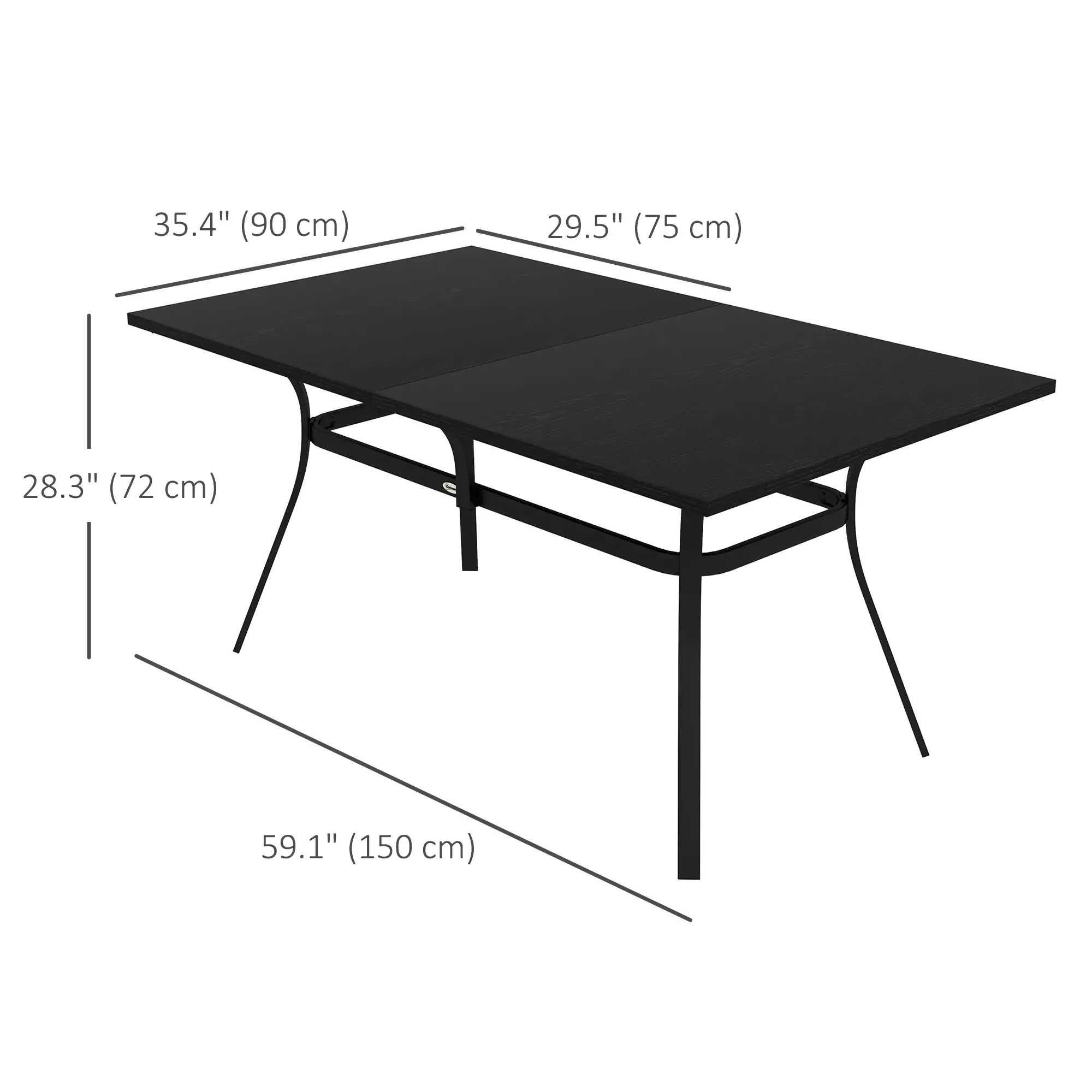 Rectangle Patio Dining Table for 6, Steel Legs, Metal Tabletop, Black - Image 3