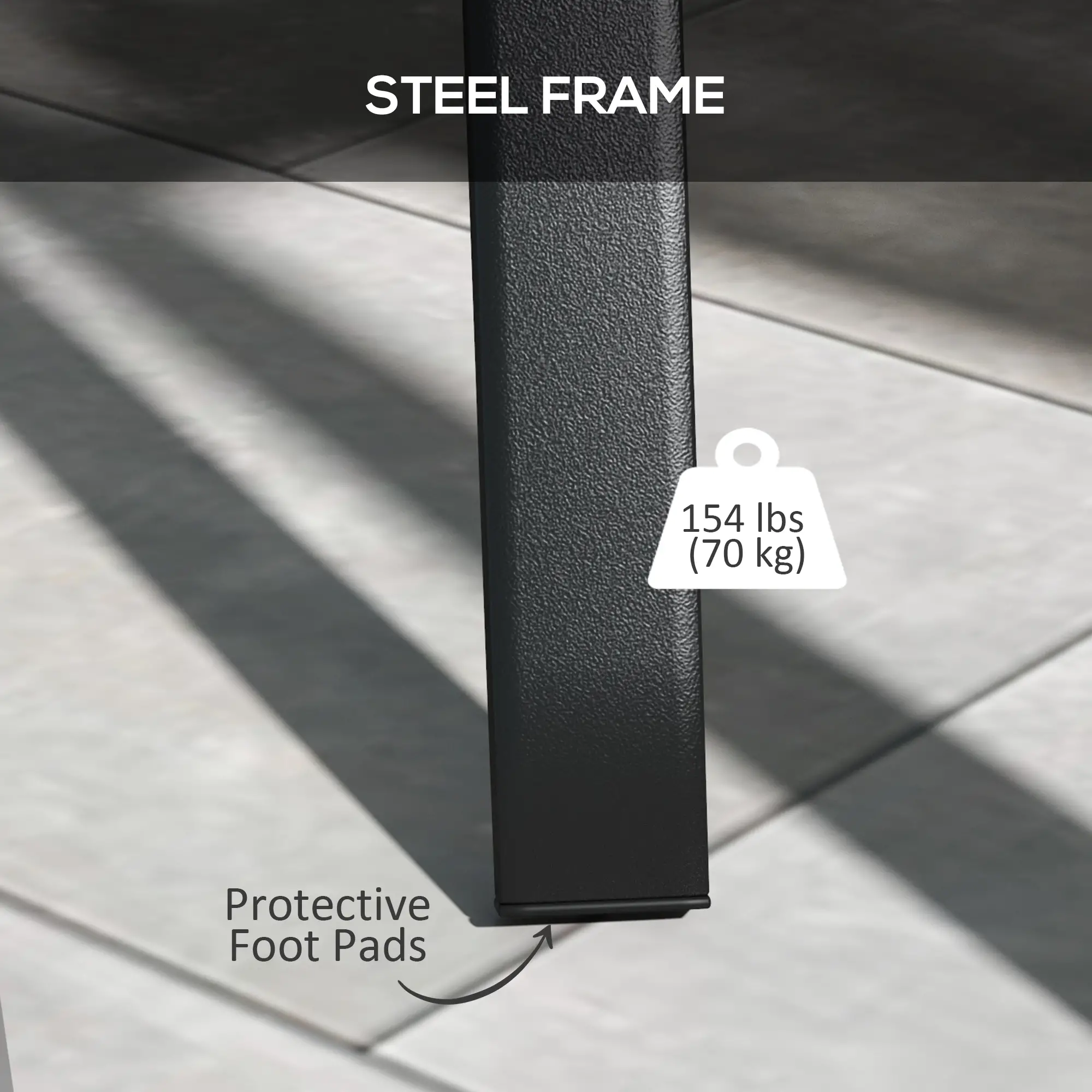 Rectangle Patio Dining Table for 6, Steel Legs, Metal Tabletop, Black - Image 5