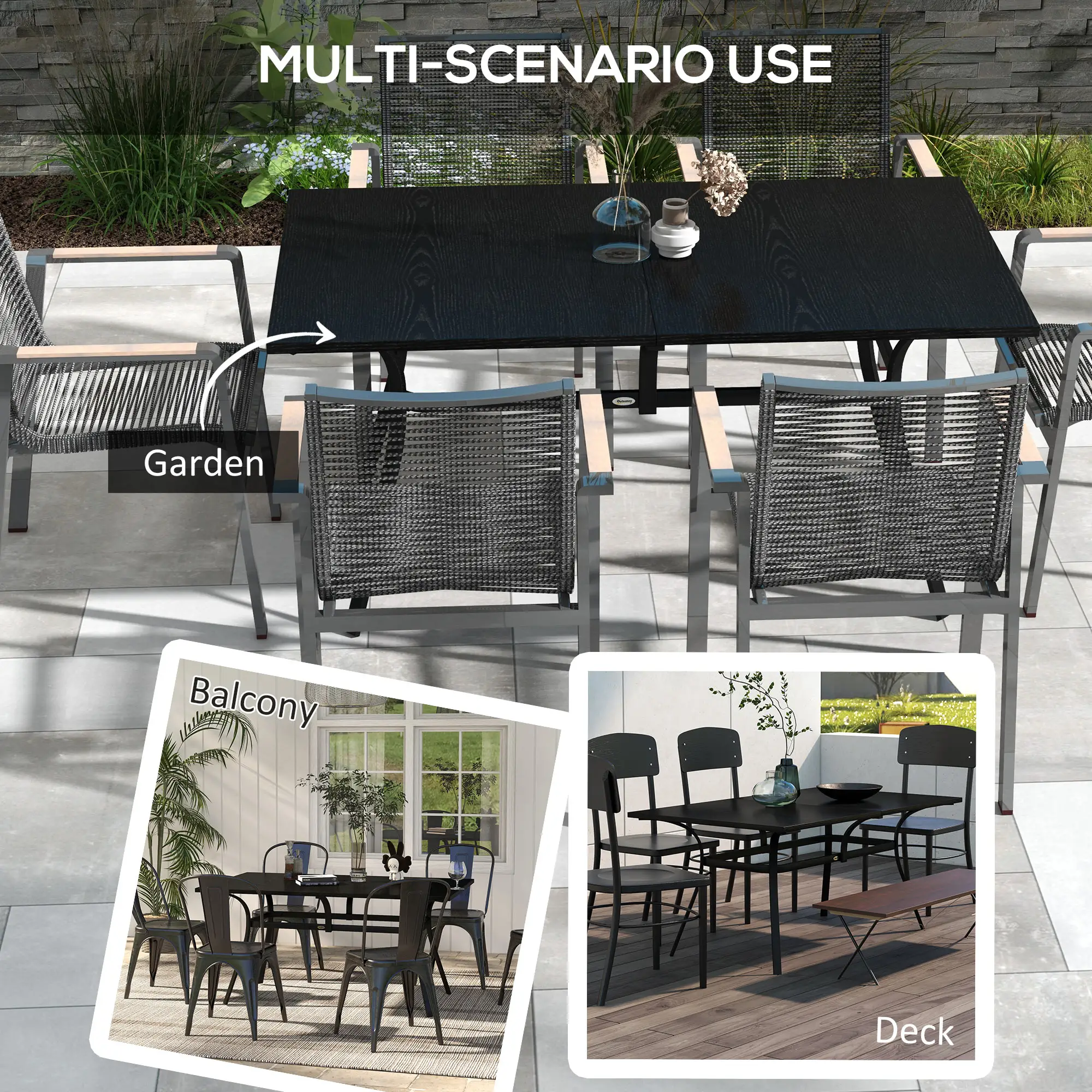 Rectangle Patio Dining Table for 6, Steel Legs, Metal Tabletop, Black - Image 6