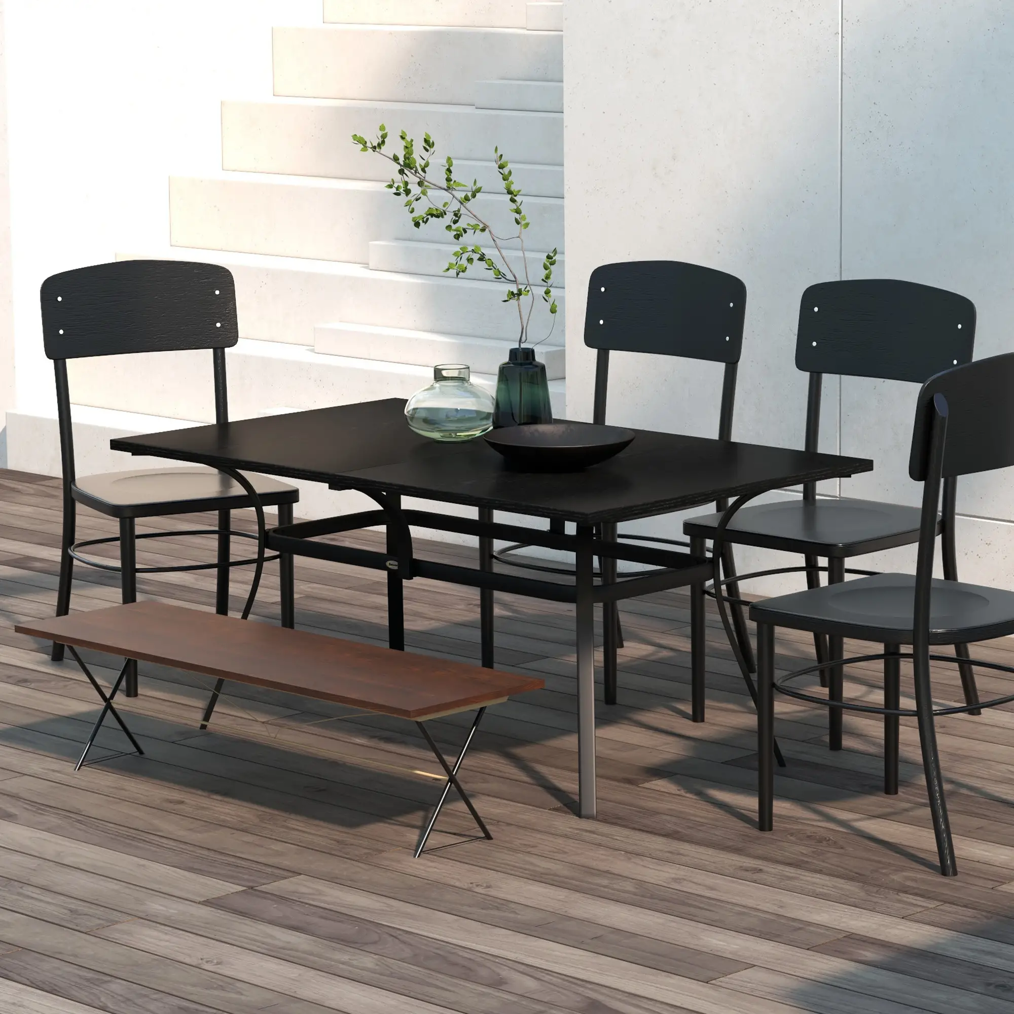 Rectangle Patio Dining Table for 6, Steel Legs, Metal Tabletop, Black - Image 7