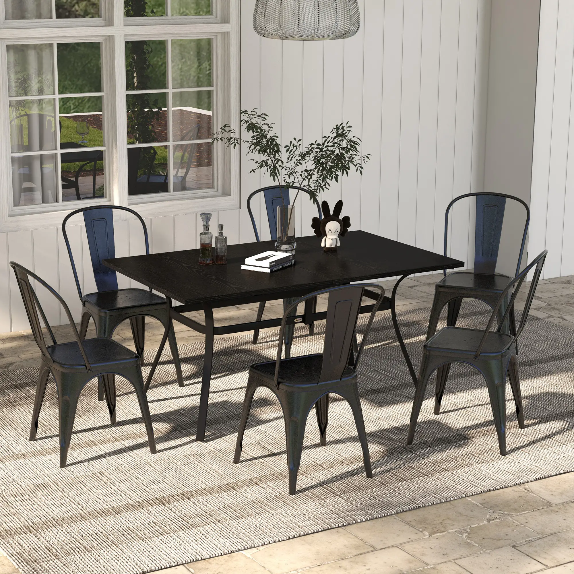 Rectangle Patio Dining Table for 6, Steel Legs, Metal Tabletop, Black - Image 8