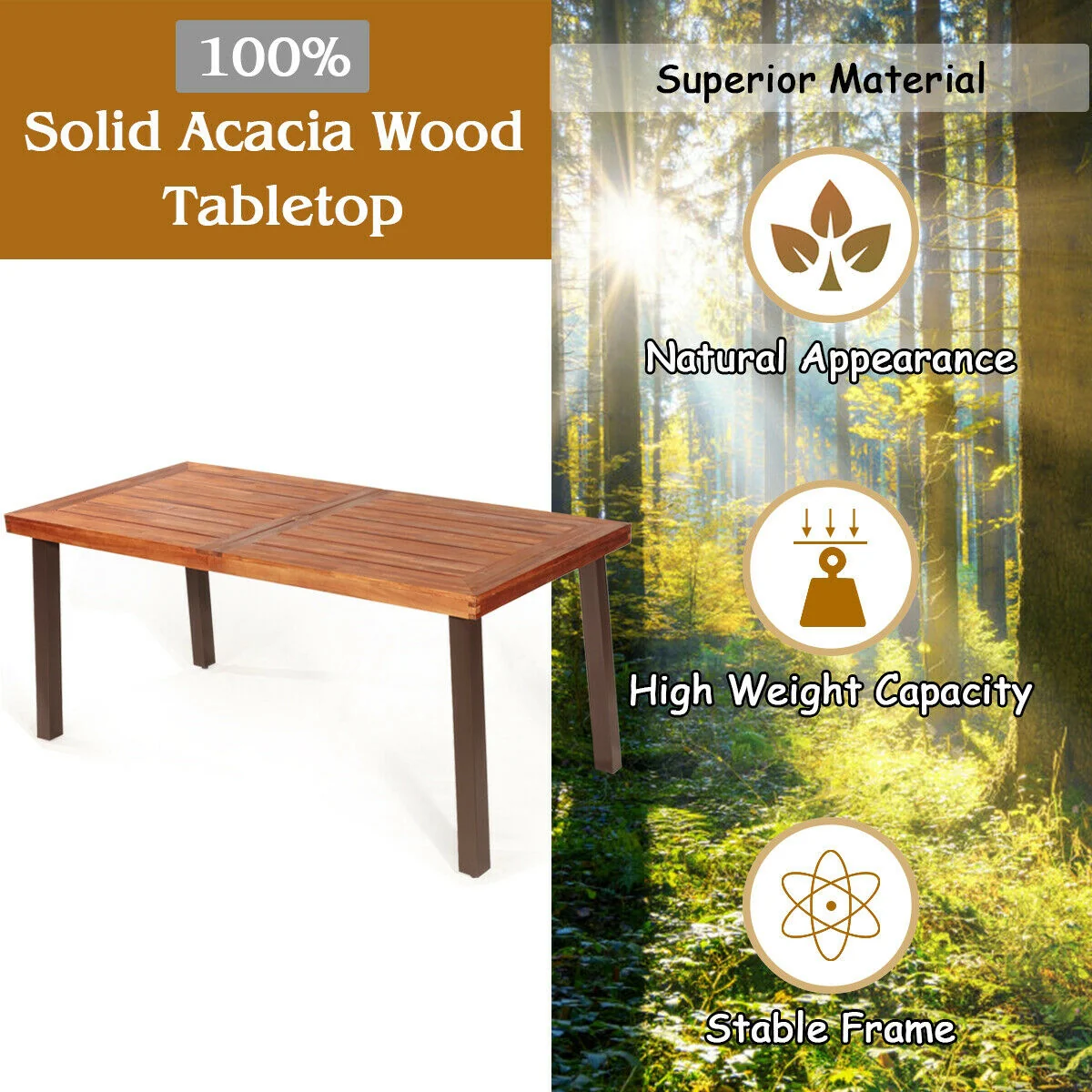 Rectangular Acacia Wood Dining Table, Brown - Image 7