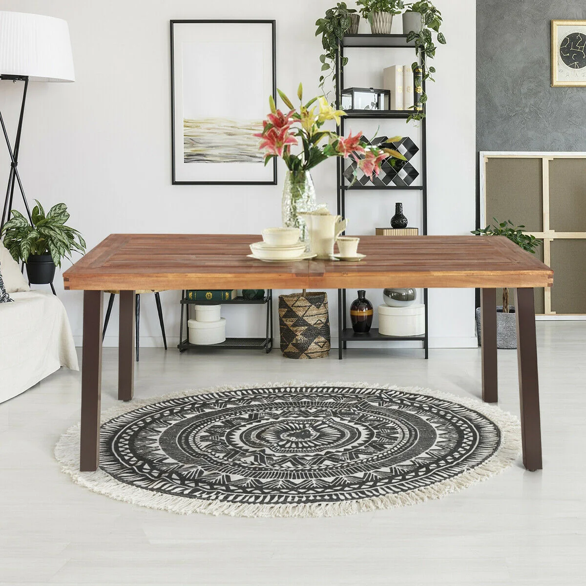 Rectangular Acacia Wood Dining Table, Brown - Image 8