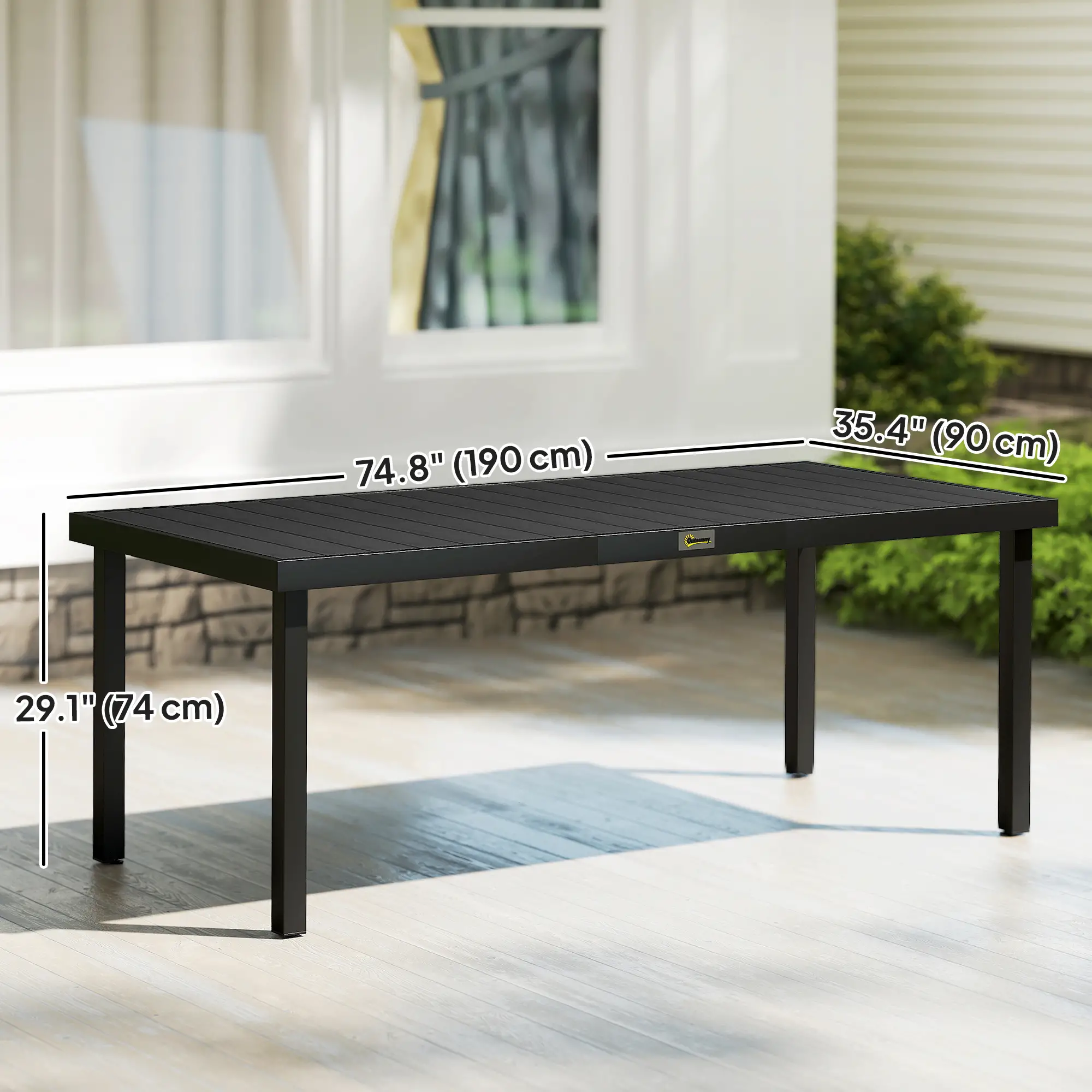 Rectangular Aluminum Patio Dining Table for 8, Black - Image 3
