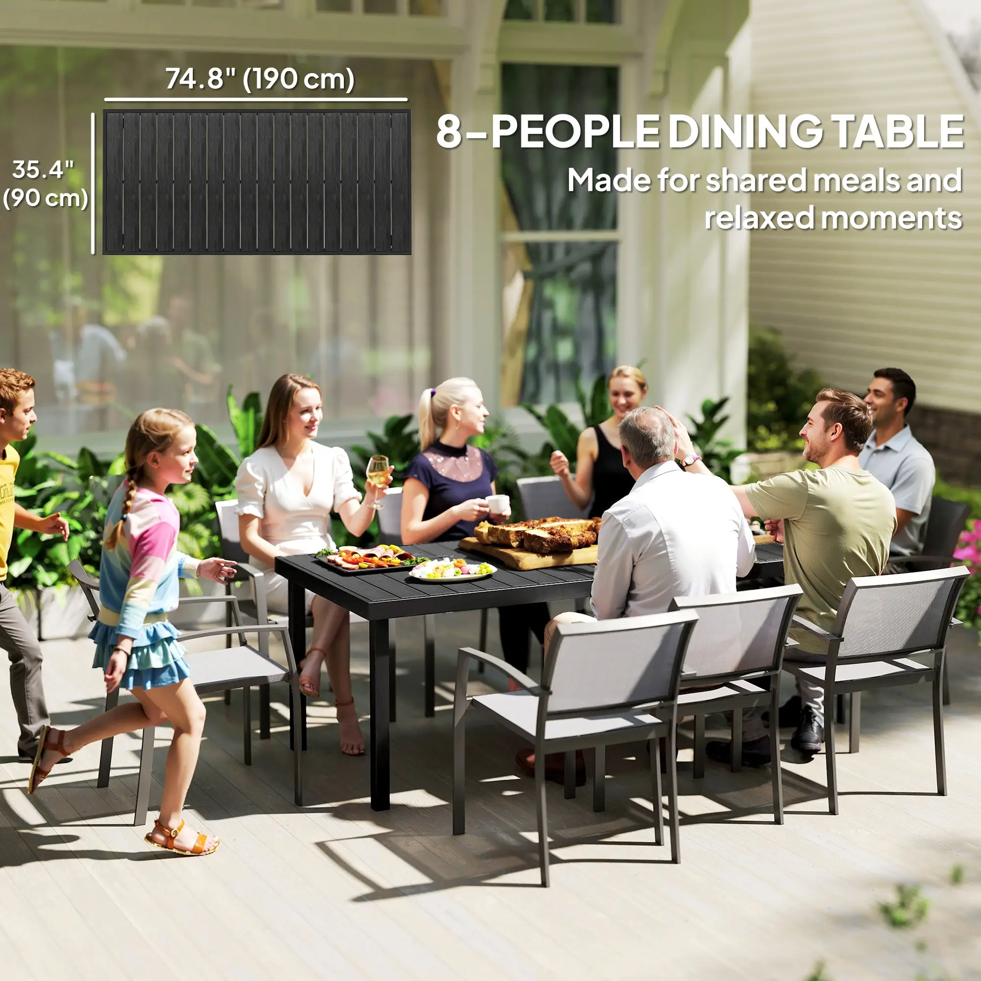 Rectangular Aluminum Patio Dining Table for 8, Black - Image 9