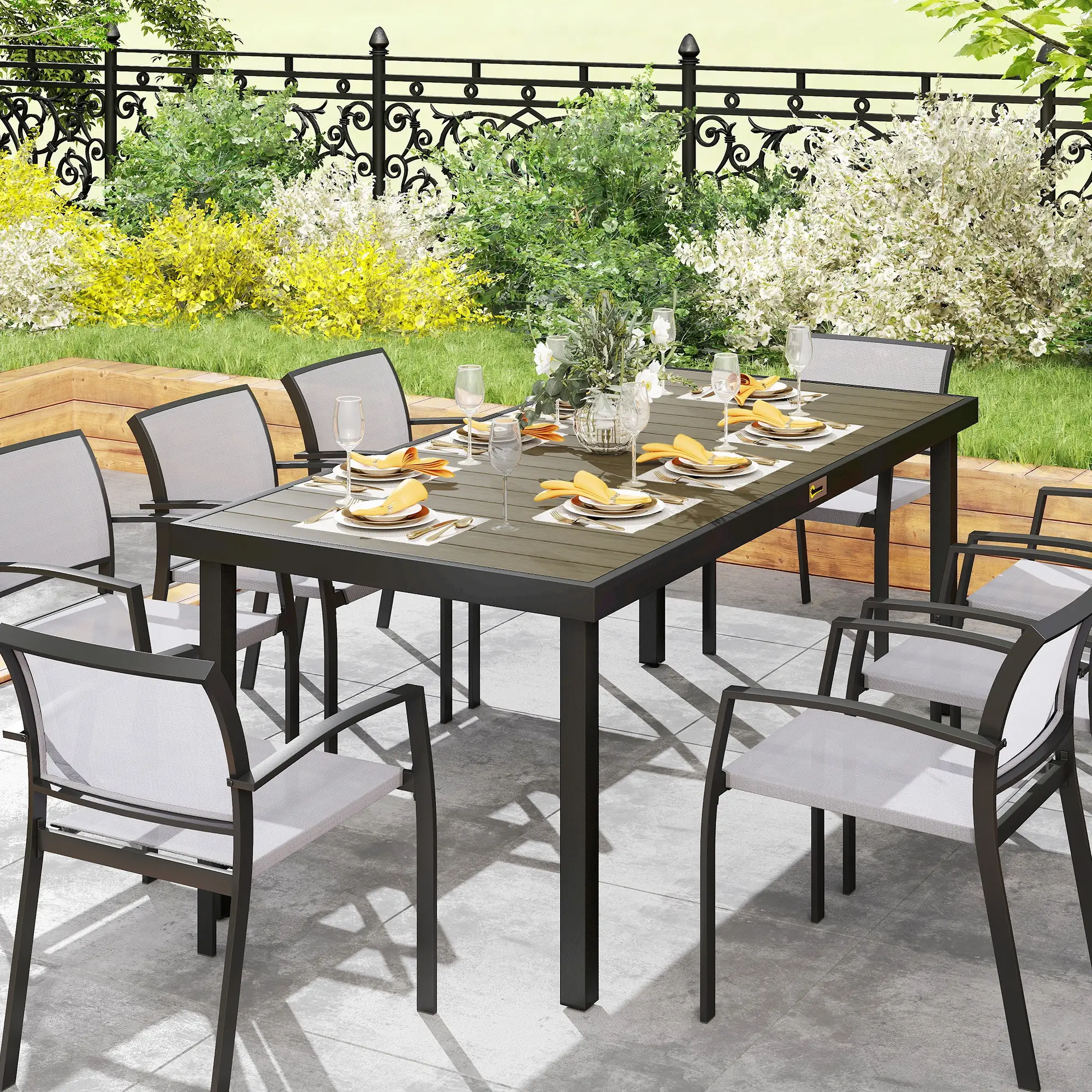Rectangular Aluminum Patio Dining Table For 8, Natural - Image 10