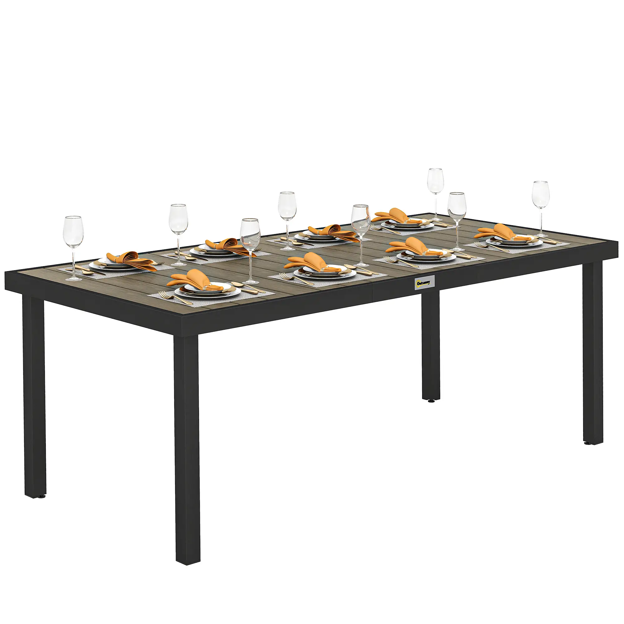 Rectangular Aluminum Patio Dining Table For 8, Natural - Image 11