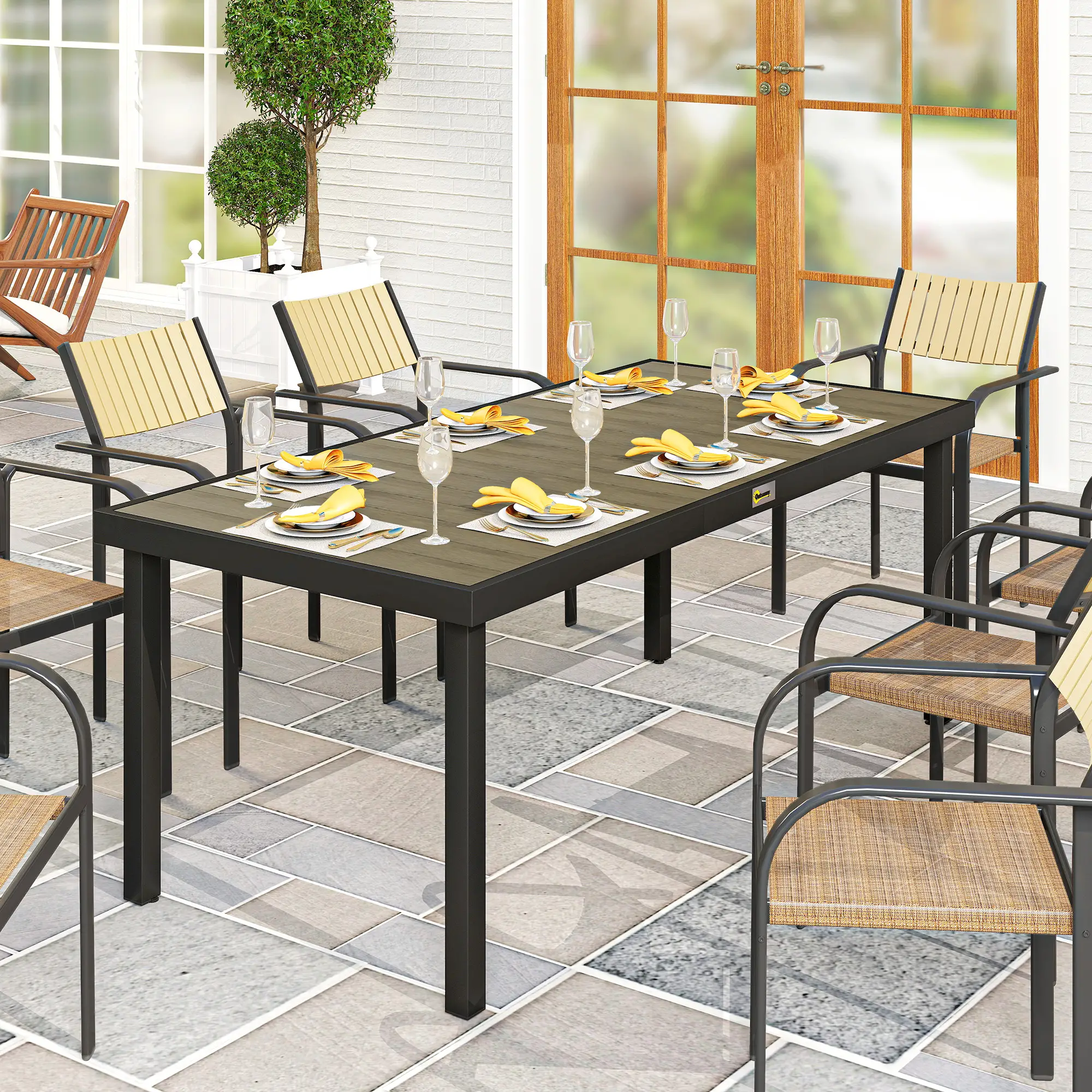 Rectangular Aluminum Patio Dining Table For 8, Natural - Image 2