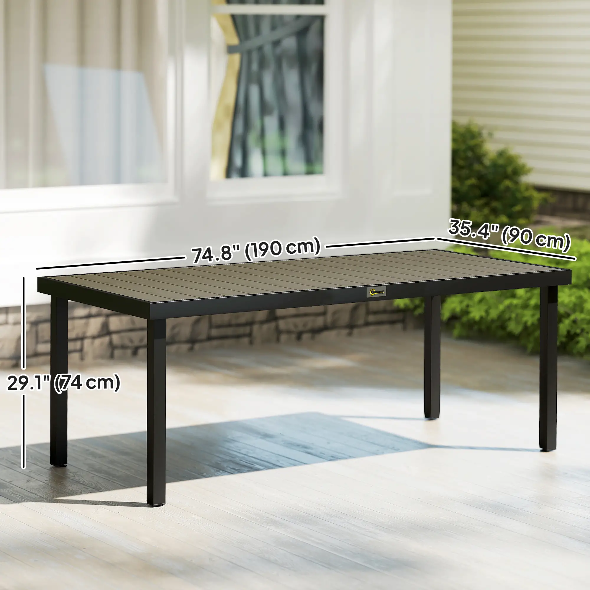 Rectangular Aluminum Patio Dining Table For 8, Natural - Image 3