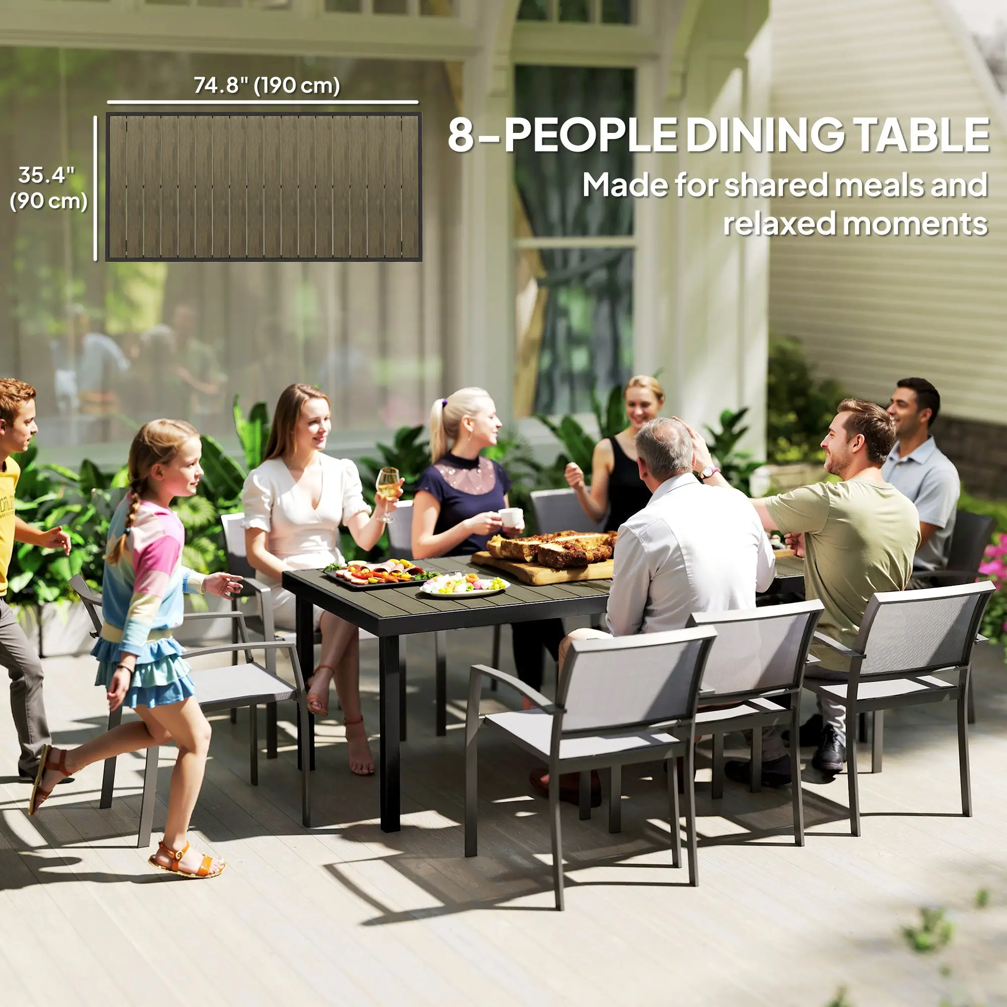 Rectangular Aluminum Patio Dining Table For 8, Natural - Image 9