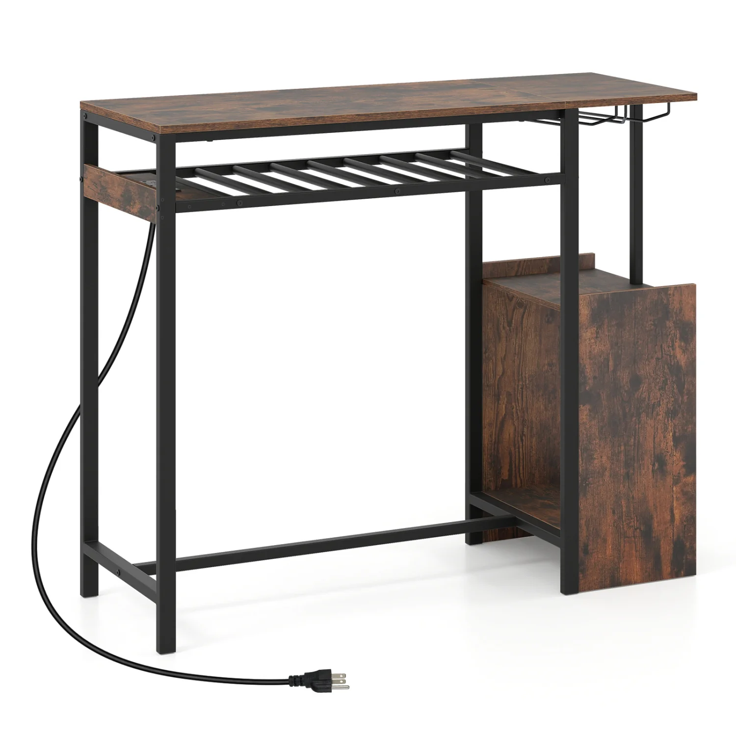 Rectangular Bar Table, Charging Station, LED, Rustic Brown - Image 4