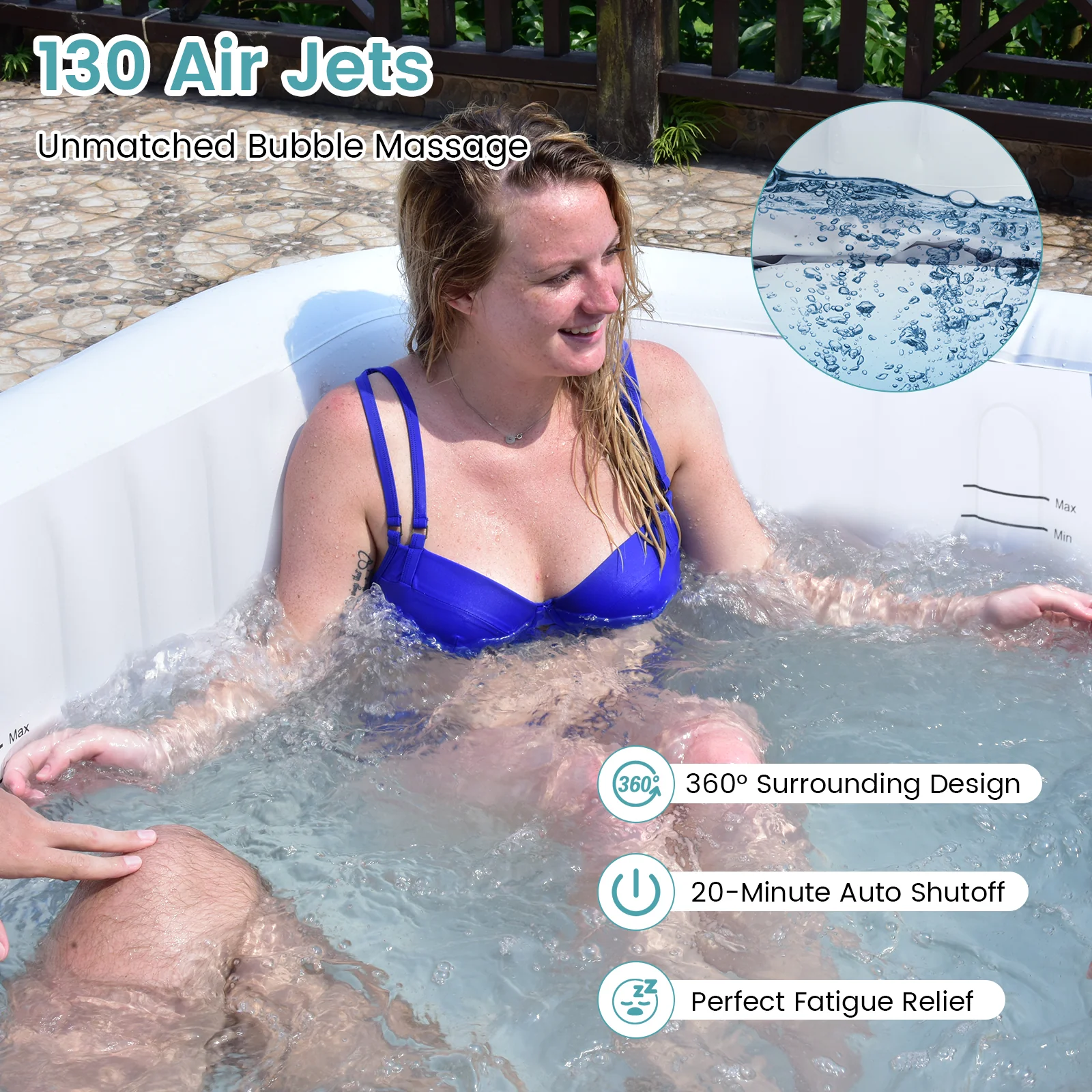 Rectangular Blowup Pool Hottub, 4-6 Person, 130 Air Jets, Black - Image 2