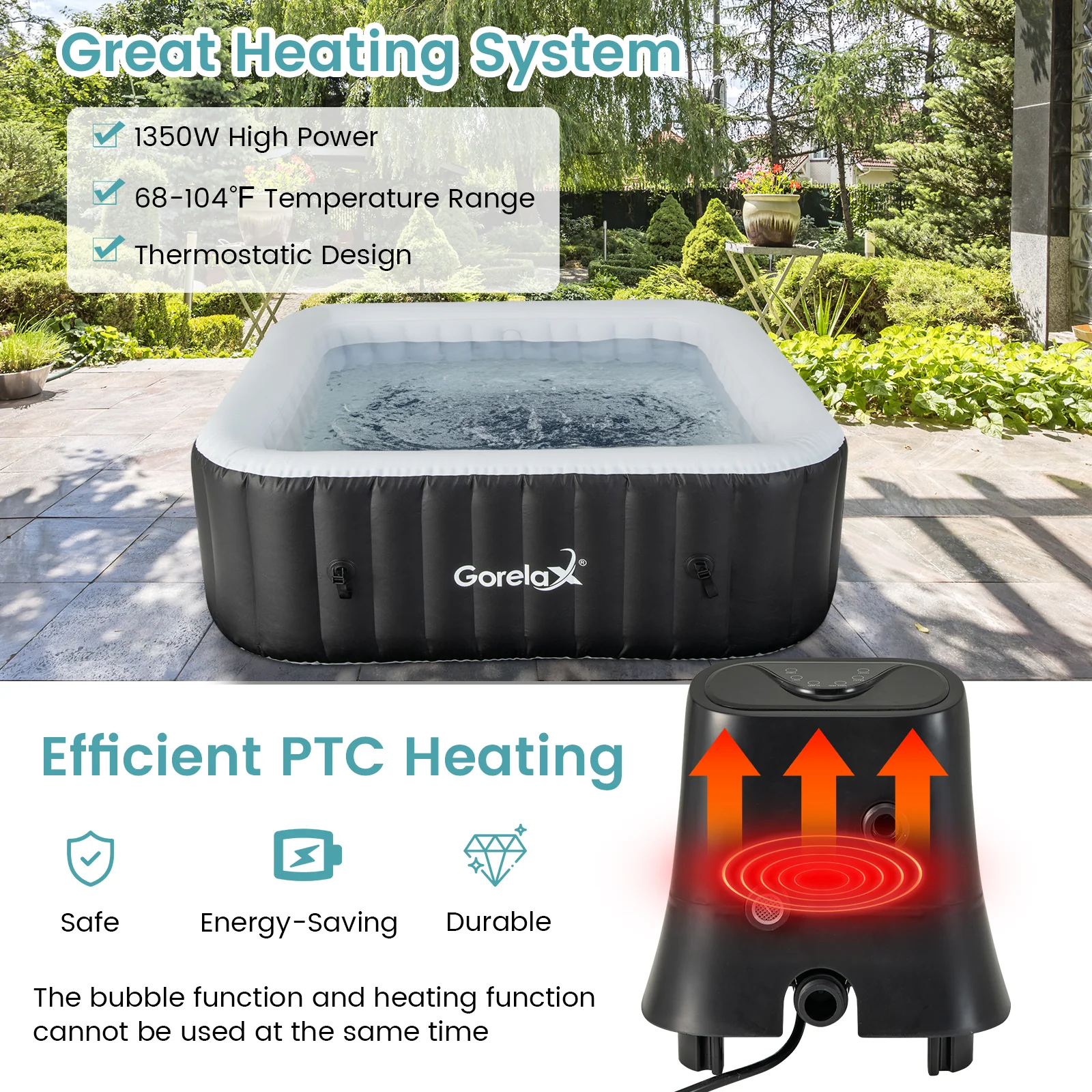 Rectangular Blowup Pool Hottub, 4-6 Person, 130 Air Jets, Black - Image 8