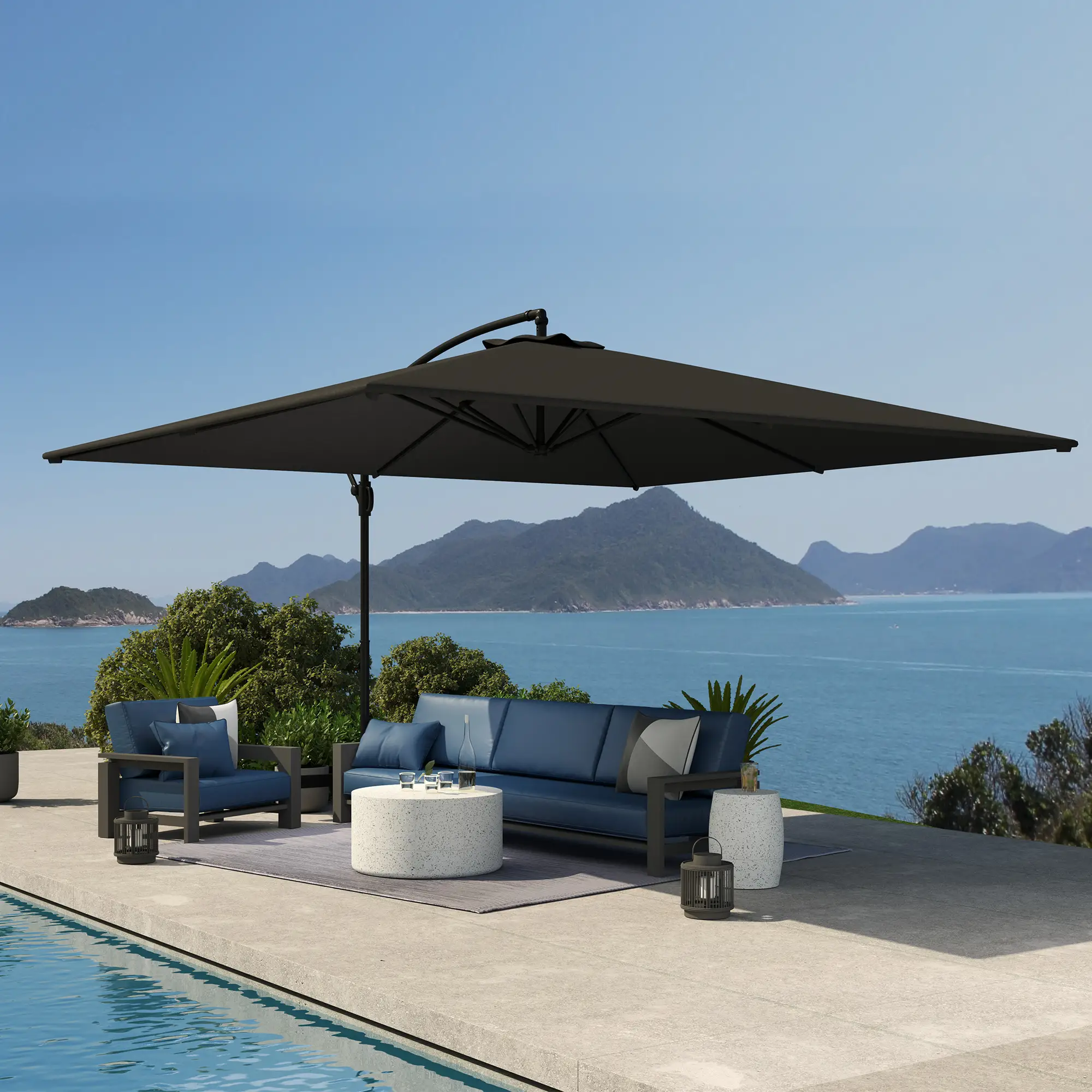 Rectangular Cantilever Parasol 111" x 150.4", Adjustable Tilt, UPF50+, Grey - Image 10