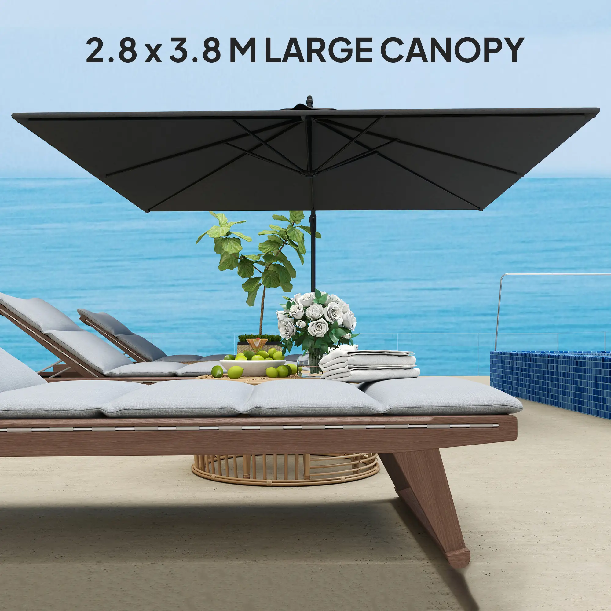 Rectangular Cantilever Parasol 111" x 150.4", Adjustable Tilt, UPF50+, Grey - Image 5