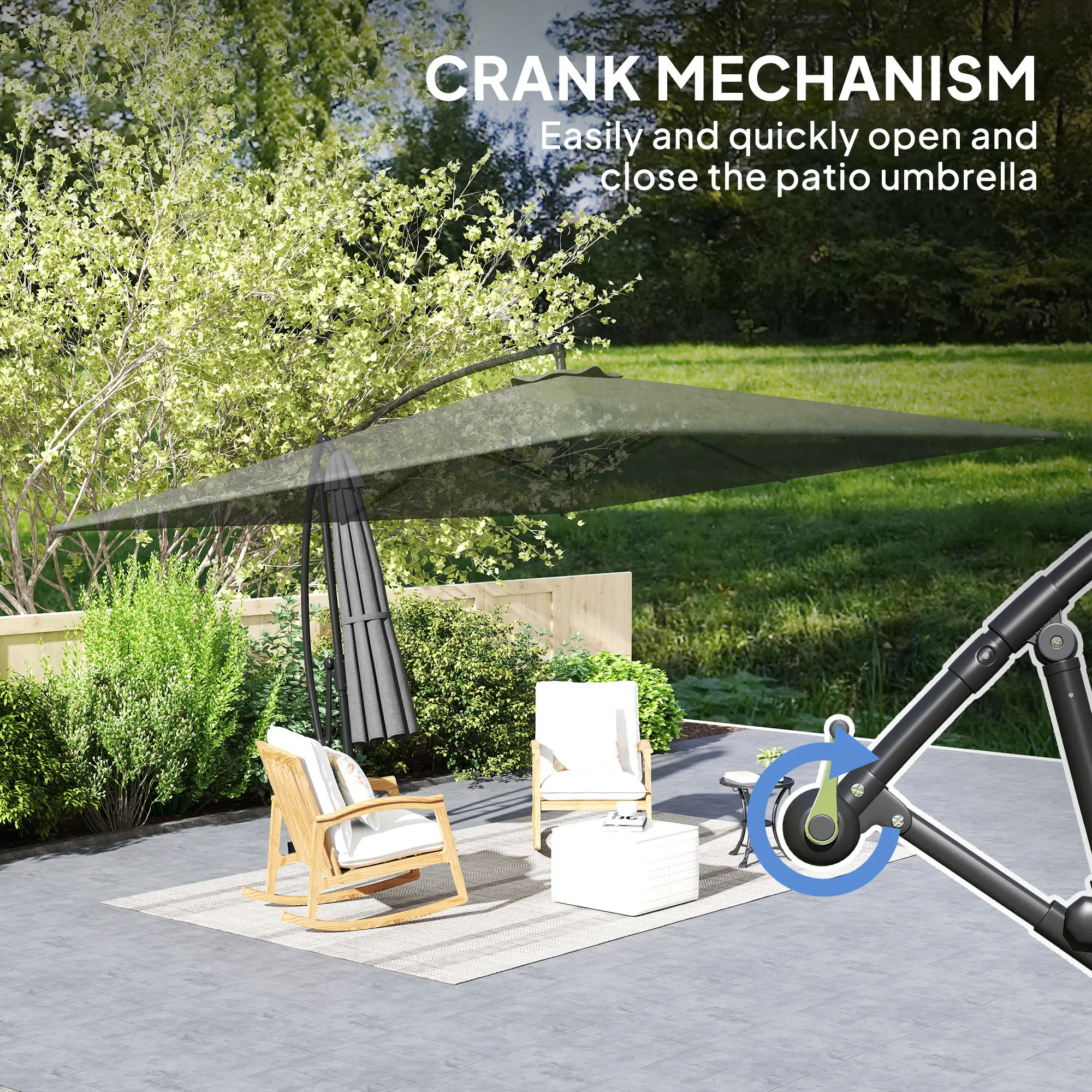 Rectangular Cantilever Parasol 111" x 150.4", Adjustable Tilt, UPF50+, Grey - Image 9