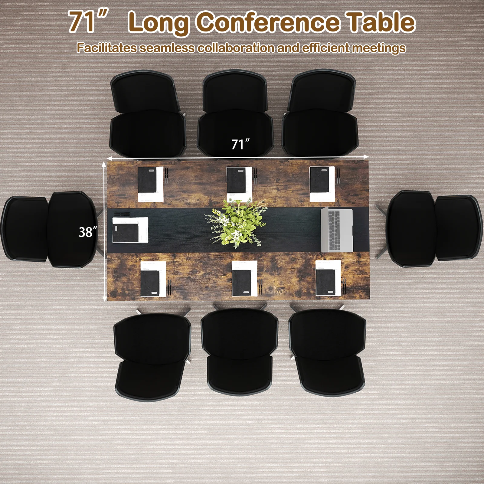 Rectangular Meeting Table with Mesh Storage Shelf and Cable Grommet-GY, Rustic Brown - Image 7