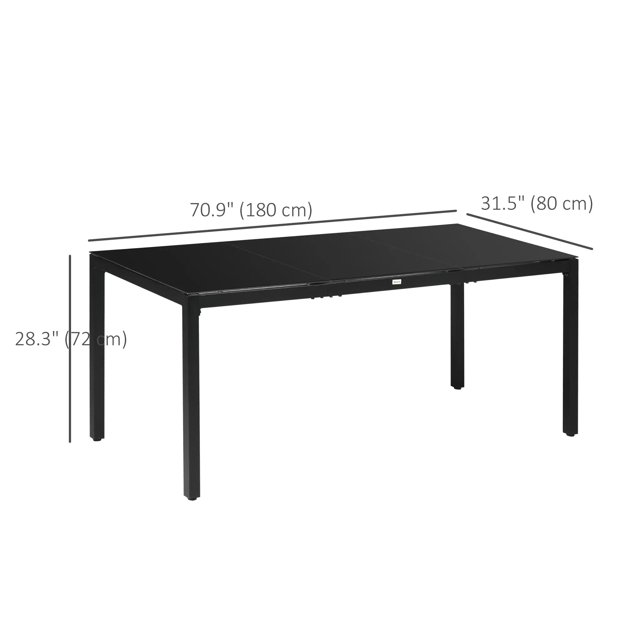 Rectangular Outdoor Dining Table For 8, Tempered Glass Top, Aluminum Frame, 70.9" x 31.5" x 28.3", Black - Image 3