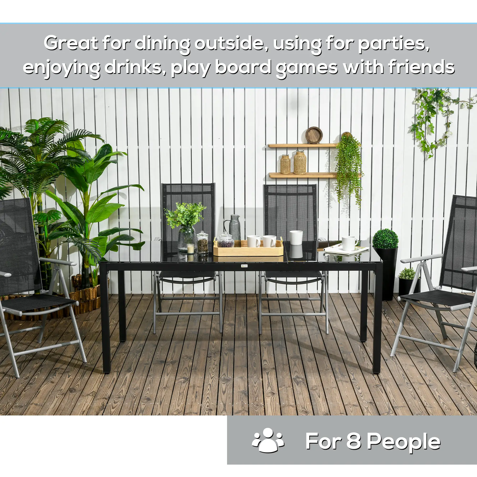 Rectangular Outdoor Dining Table For 8, Tempered Glass Top, Aluminum Frame, 70.9" x 31.5" x 28.3", Black - Image 6
