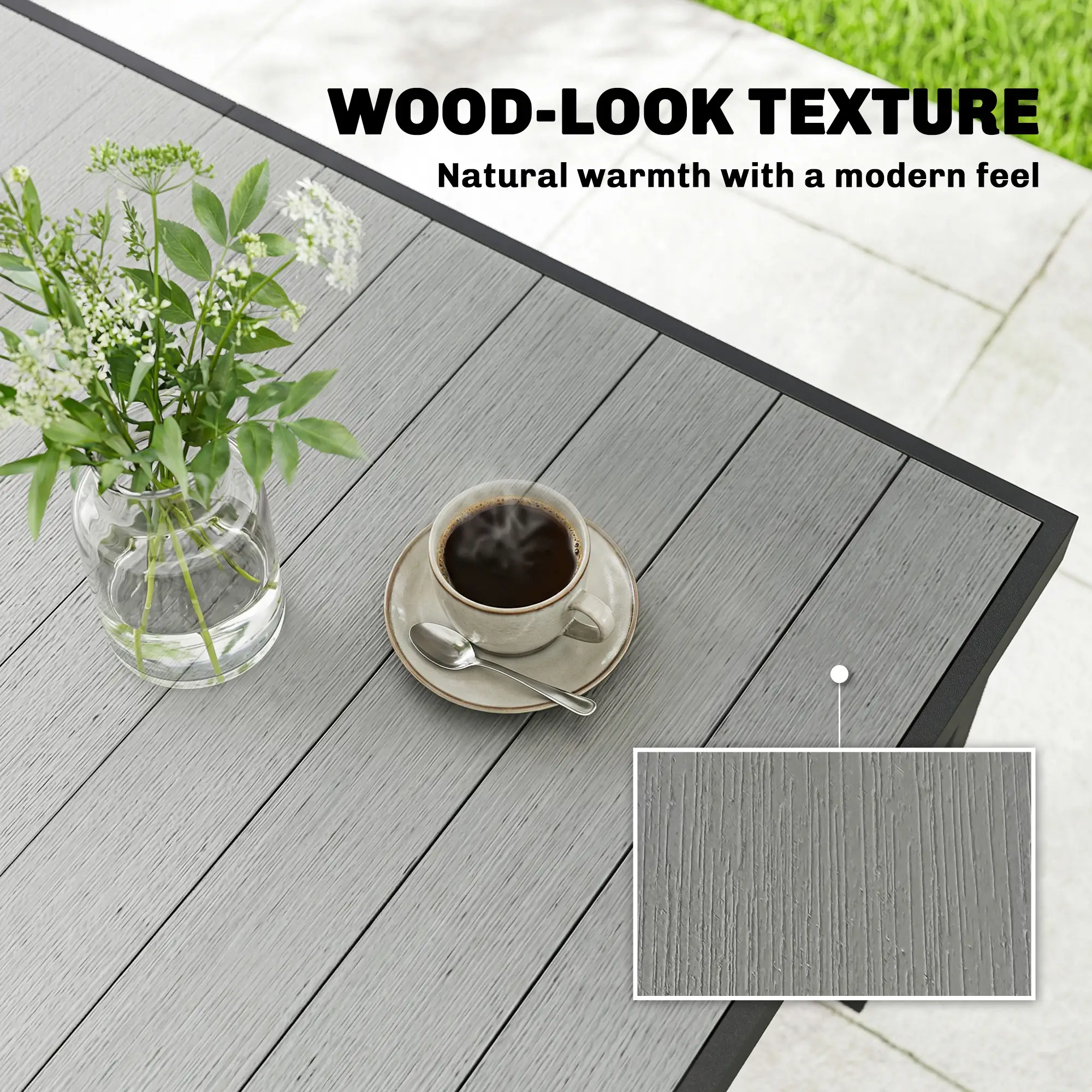 Rectangular Patio Table For 6, Wood-Plastic Composite Top, Steel Frame, Grey - Image 4
