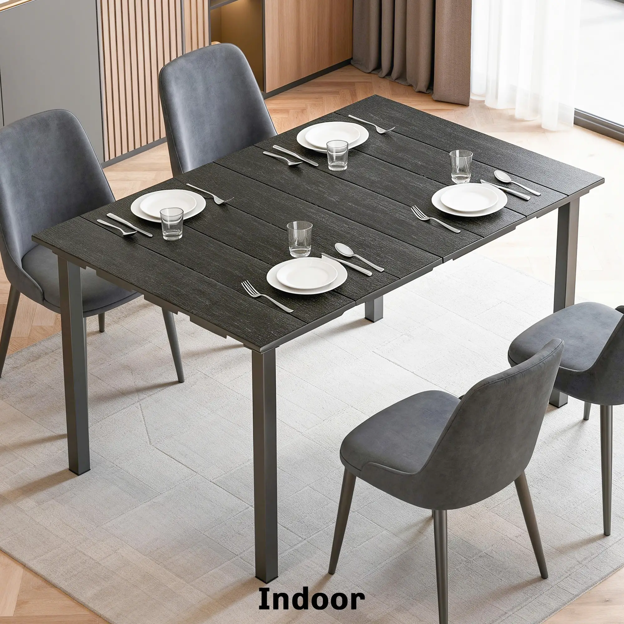 Rectangular Patio Table, HDPE Top Metal Frame, Outdoor Dining For 4 - Image 10