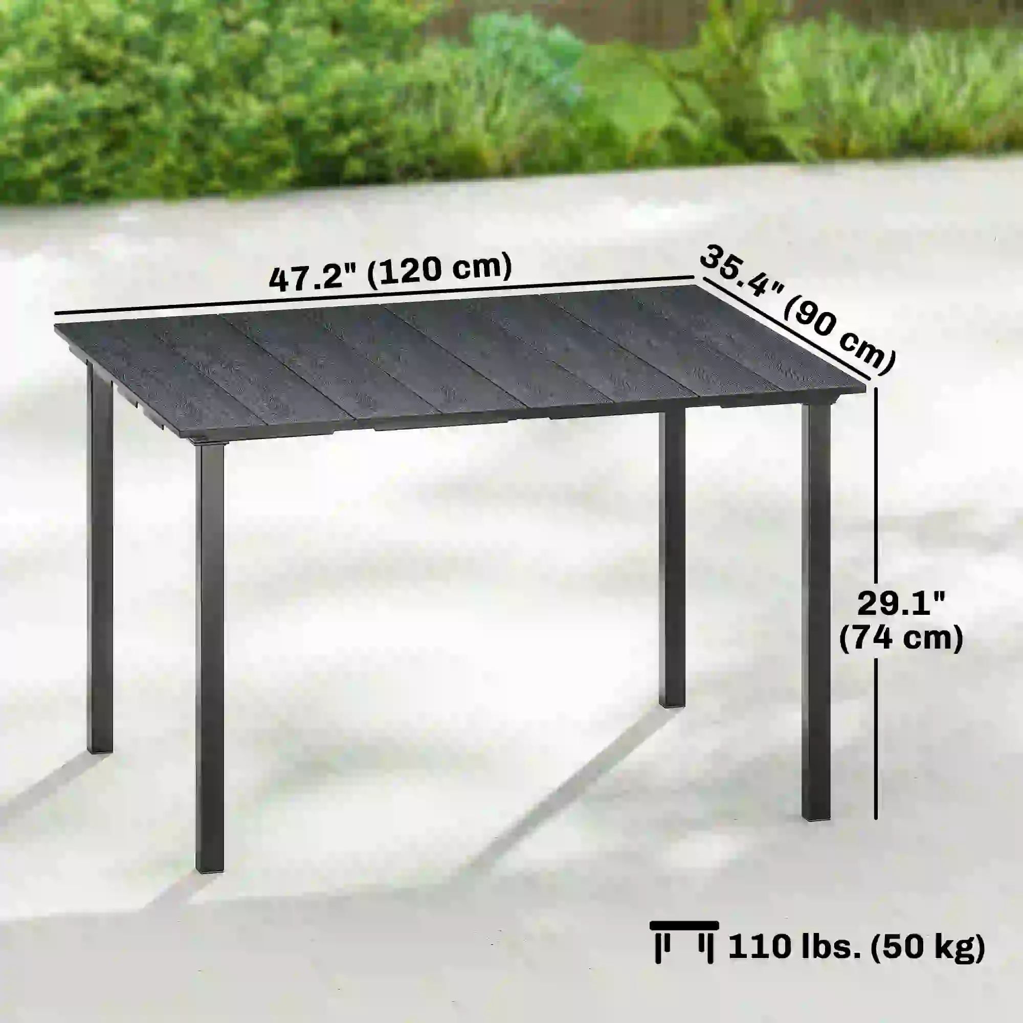 Rectangular Patio Table, HDPE Top Metal Frame, Outdoor Dining For 4 - Image 3