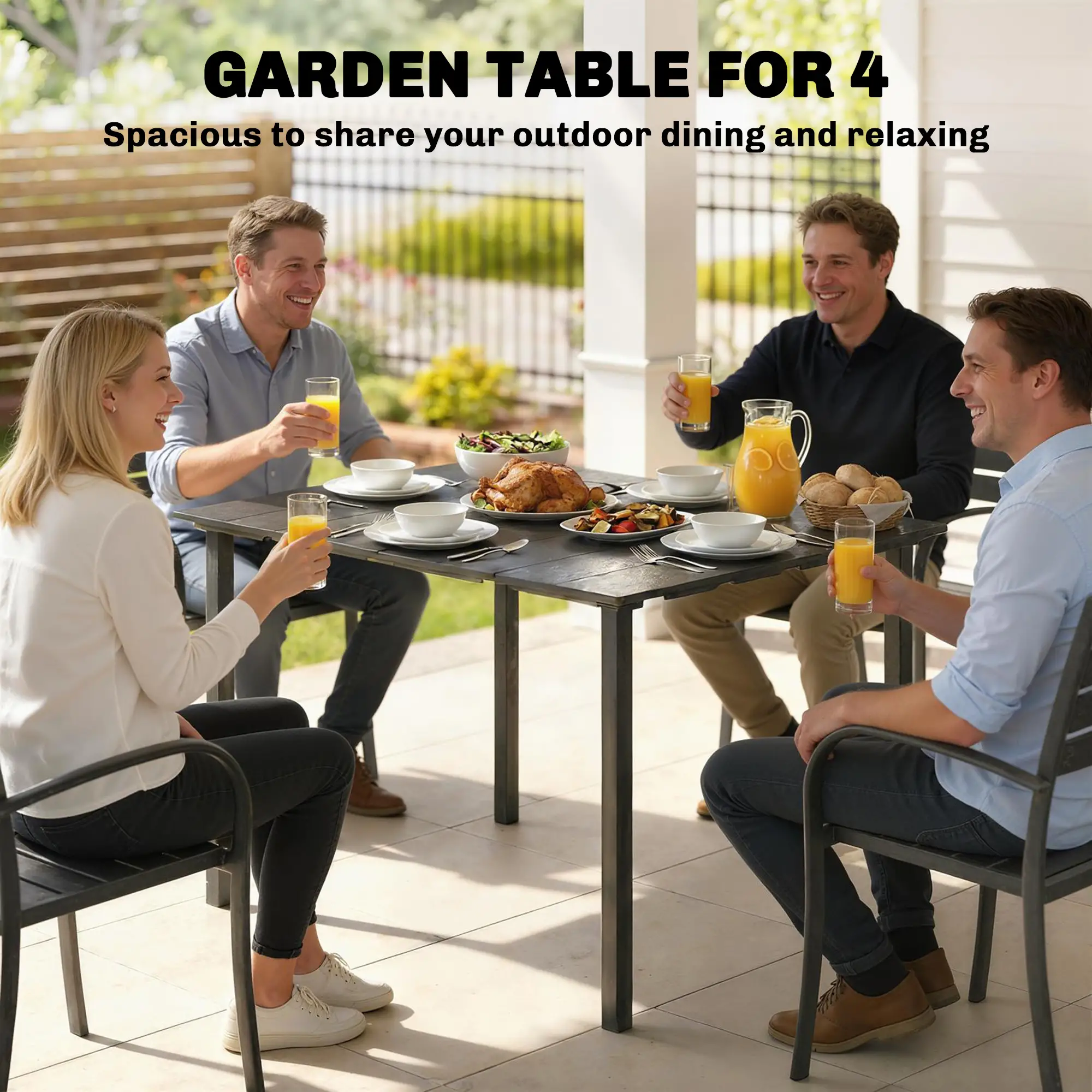 Rectangular Patio Table, HDPE Top Metal Frame, Outdoor Dining For 4 - Image 4
