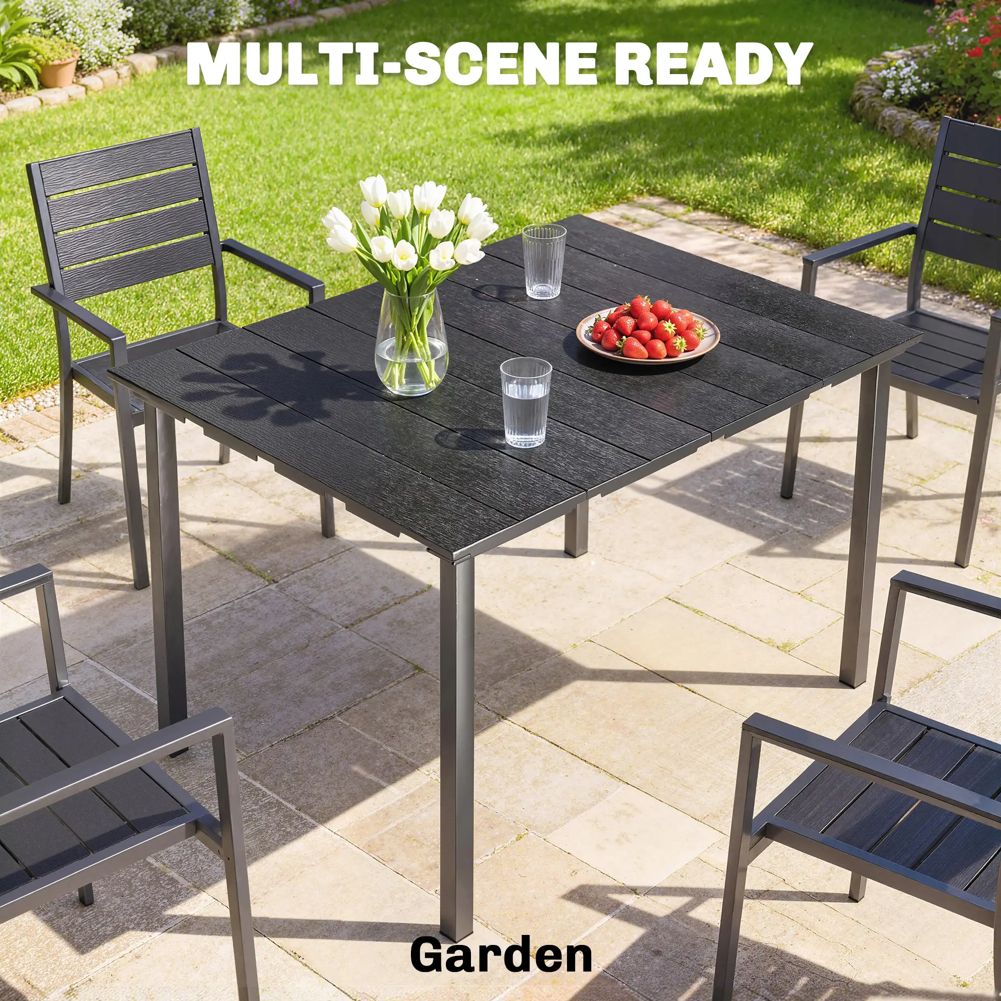 Rectangular Patio Table, HDPE Top Metal Frame, Outdoor Dining For 4 - Image 7